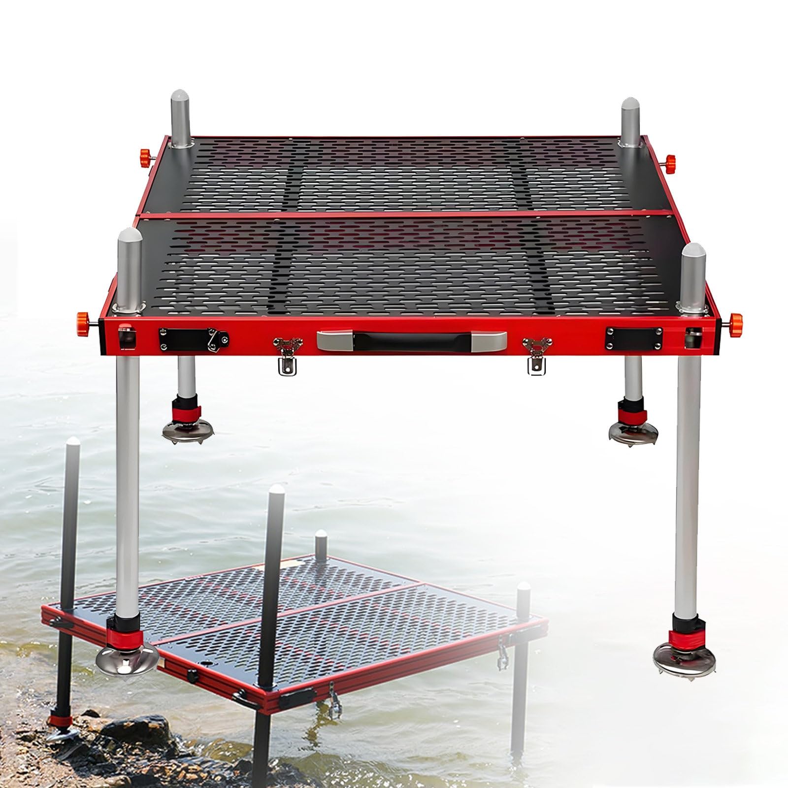 Składany pomost ze stopu aluminium,uniwersalna platforma wędkarska,pomost wędkarski,nośność 400kg,otwór na parasol,do połowu dużych ryb,do użytku na brzegu jeziora lub rzeki 1.2 * 1 * 1.5m