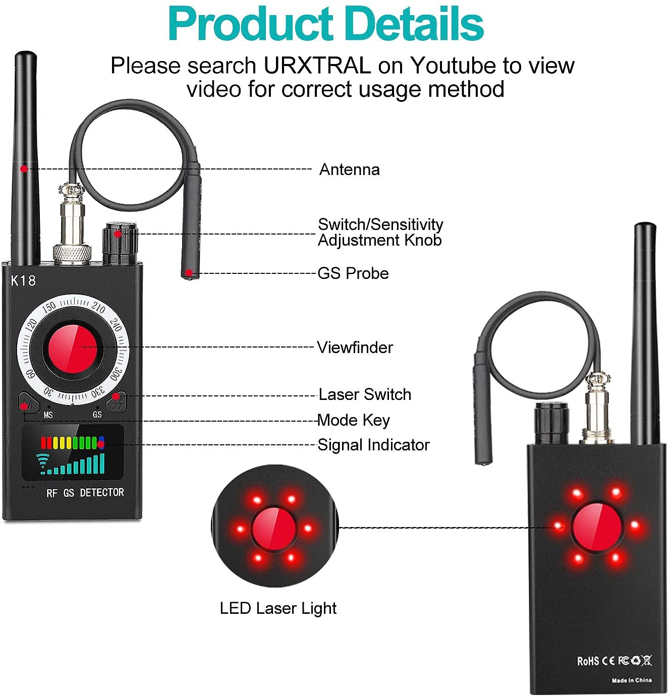 Bug Finder GPS Multifunzione Anti-spia Rivelatore Fotocamera GSM Audio Segnale Lente RF Tracker Rilevatore Magnetico