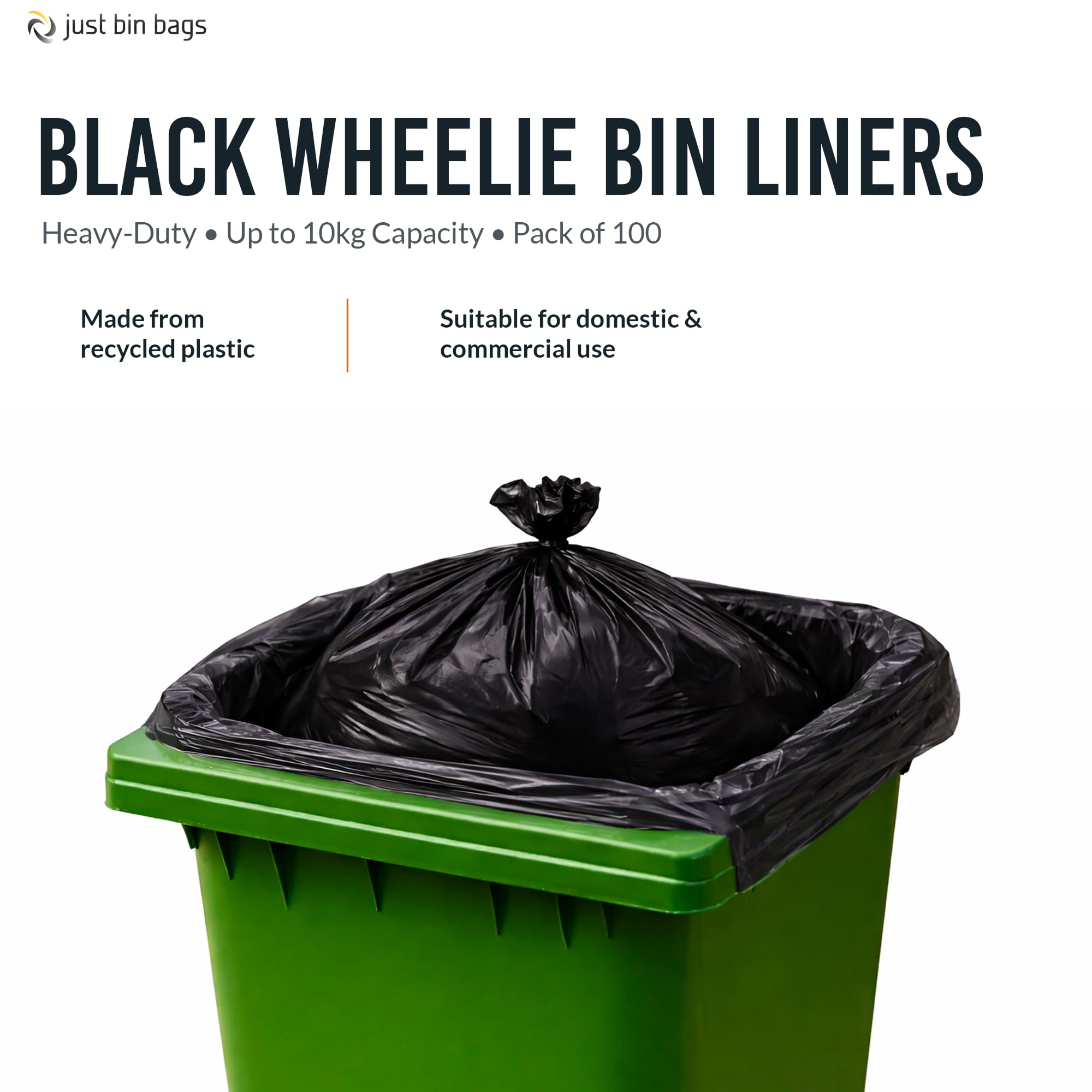 100 x 240 L nero Wheelie Bin Liner - sacchi per rifiuti | Heavy DUTY | Capacità 15 kg - Calibro 140, 35 micron rifiuti riciclaggio rifiuti sacchetti per la spazzatura | Uso domestico e commerciale