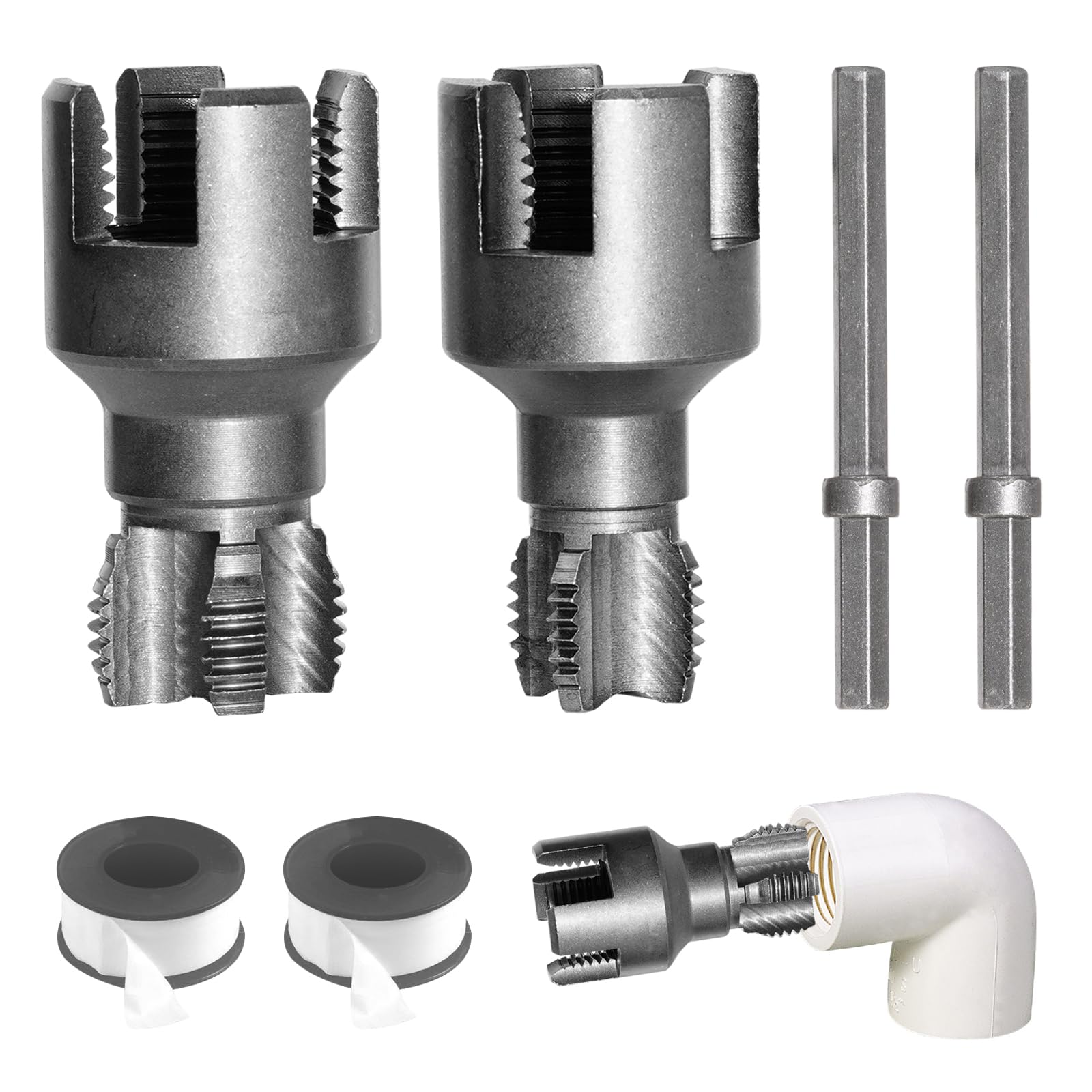 pvc pipe threading tool - integrated internal & external pipe cutter for pvc/plastic pipes with drill compatibility and multi-size adaptability