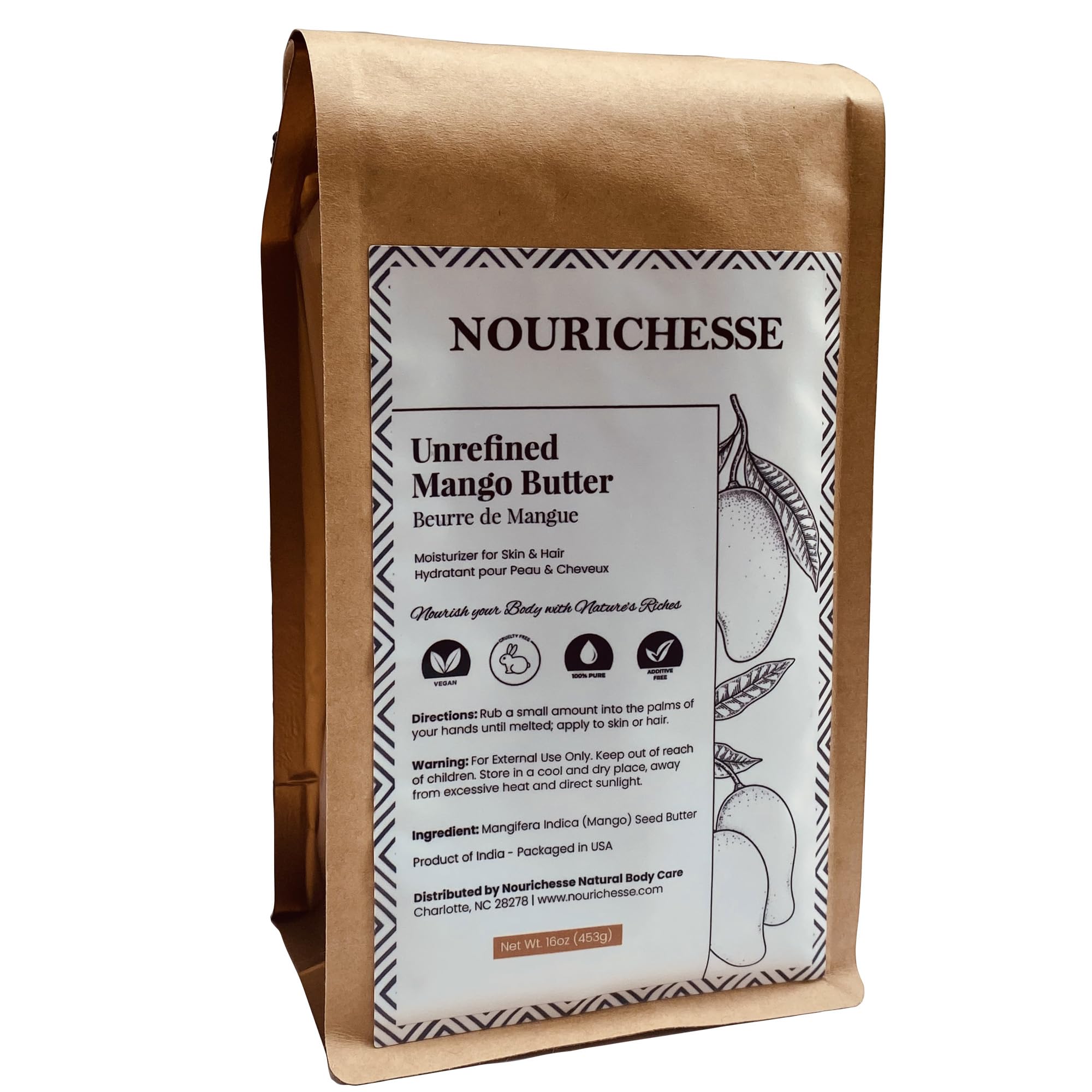 Unrefined Mango Butter - 1LB (16oz) Block, 100% Pure Raw Mango Butter