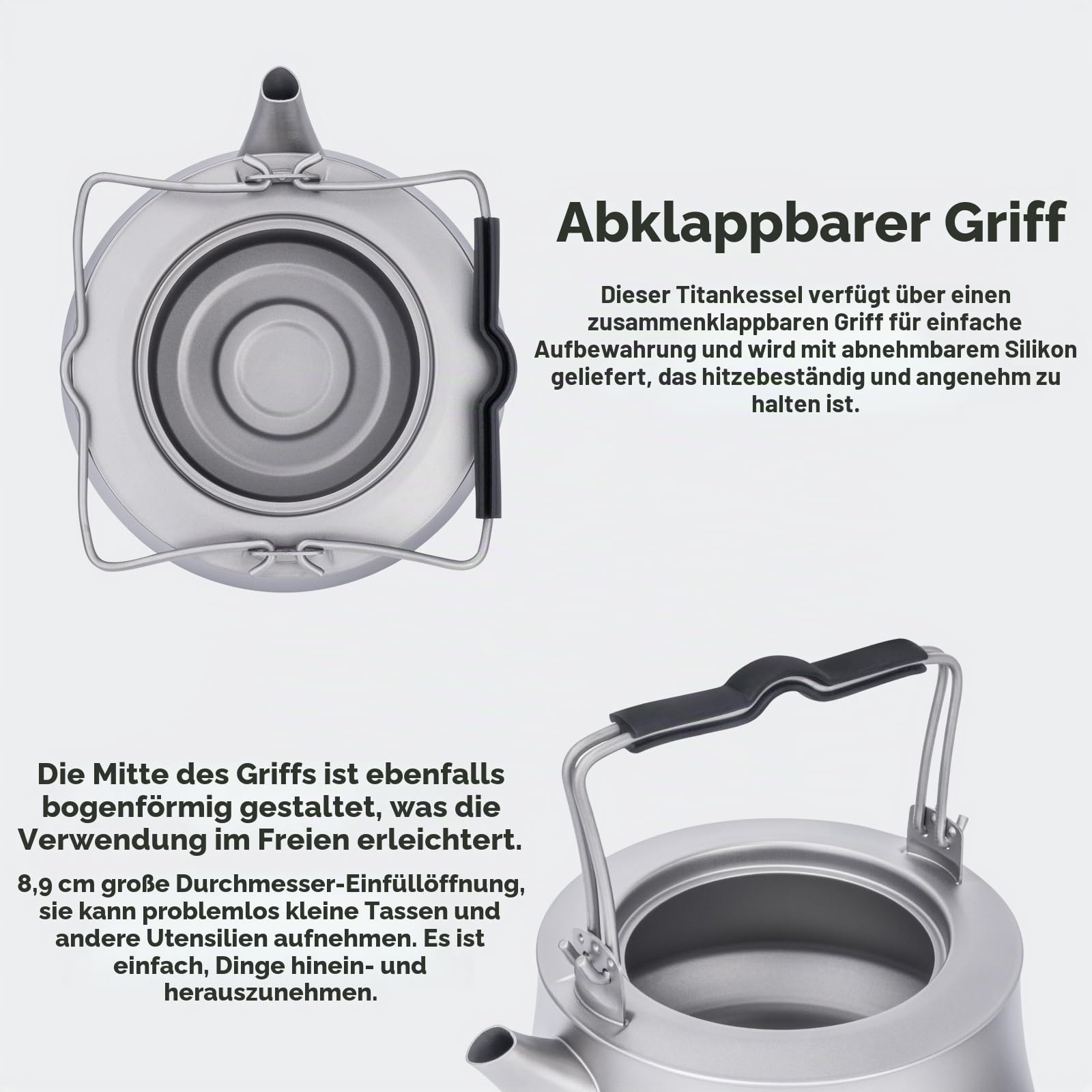 iBasingo 800ml Wasserkessel Camping Titan Teekessel mit Infusor für Losen Tee Kaffee Teekanne für Gaskocher mit Filter & Klappgriff Outdoor Ultraleicht Tragbare Metall Wasserkocher Ti3093D