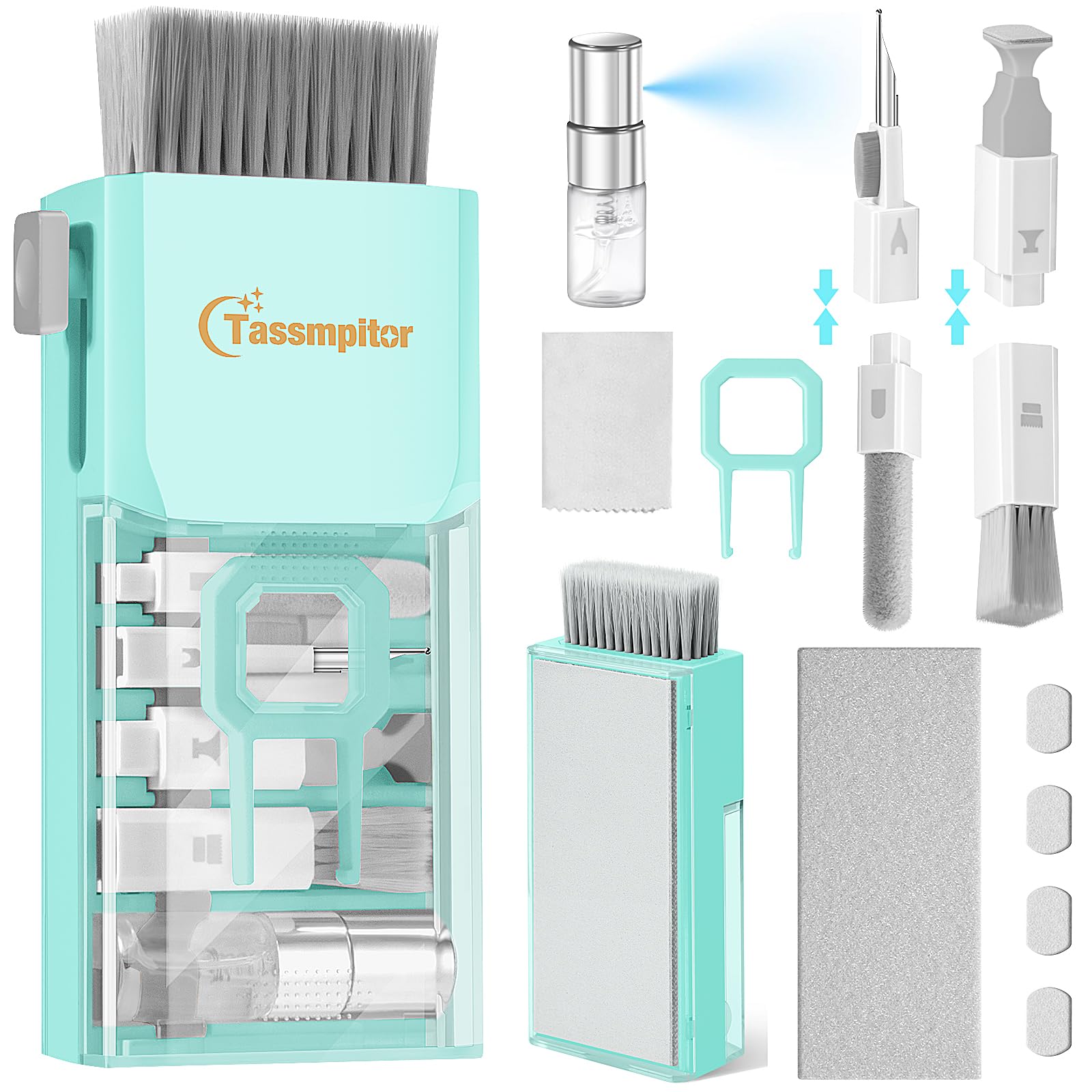 Tassmpitor Laptop Cleaning Kit, All in 1 Keyboard Cleaning kit for MacBook iPad iPhone, Compact Keyboard Cleaner with Brush and Spray for Tablet,