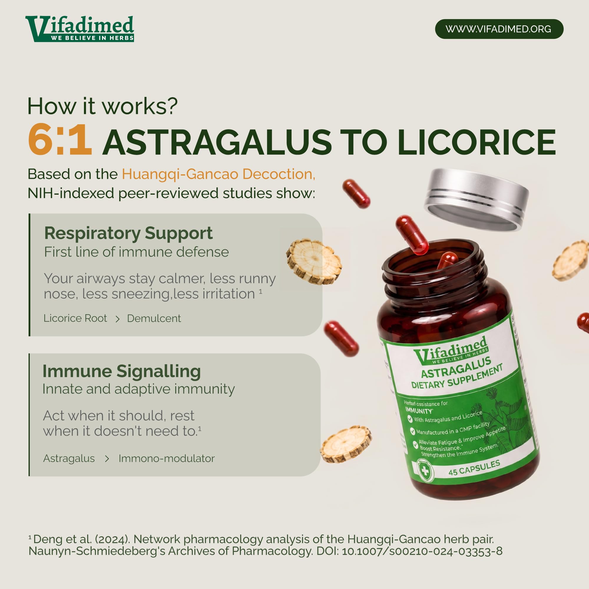 VIFADIMED® Astragalus Root 3 Month Supply, Herbal Extract 10:1 Concentration, Huangqi Gancao Decoction, 6:1 Astragalus to Licorice,Respiratory Immune System Support. 90 Servings — Amazon image 6