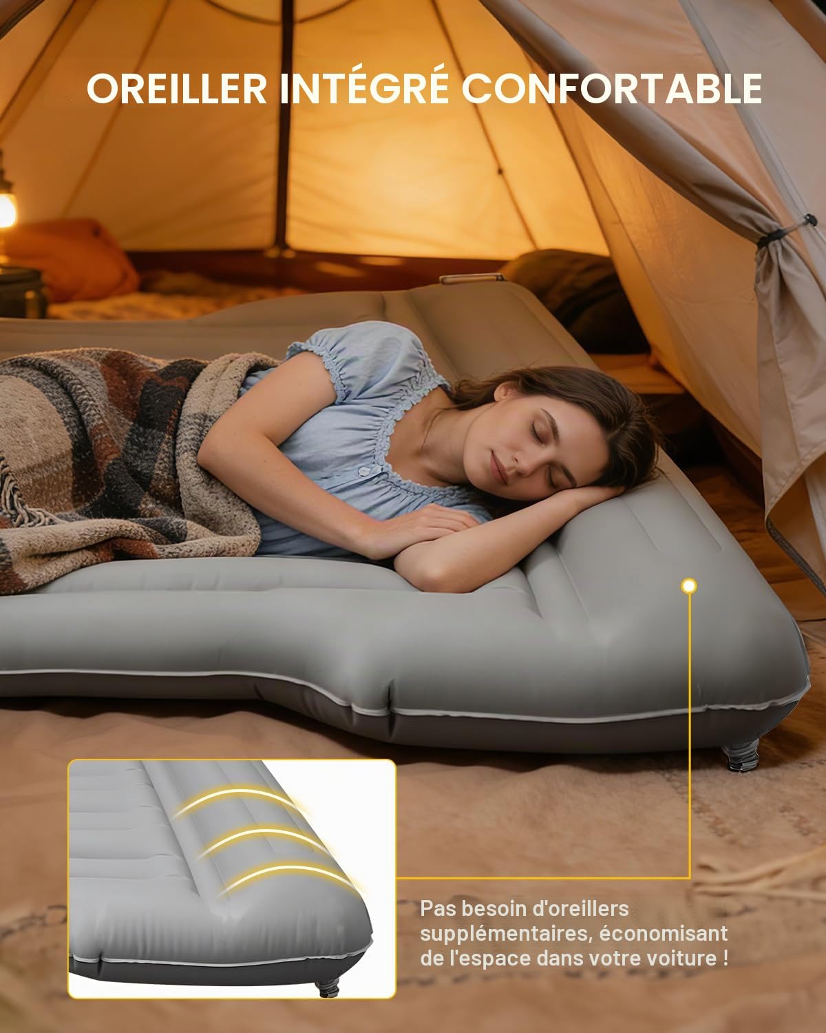 Lit Gonflable SUV Matelas Gonflable Voiture Matelas de Voiture pour Dormir Conception Divisée Portable avec Oreiller intégré Et Pompe sans Fil Pongee de Polyester pour Camping Voyage