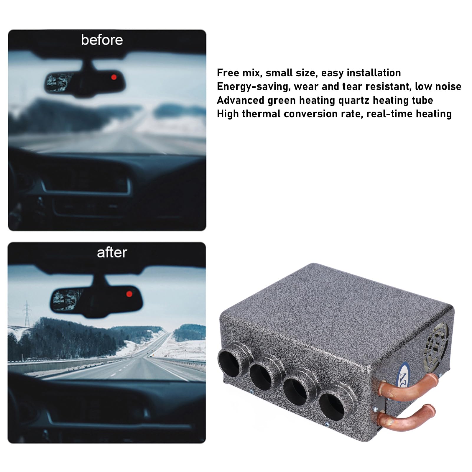 12V Auto Hilfsheizung, 80W Tragbare Autoheizung 4-Loch Schnellheizlüfter Scheibenenteiser Entfroster Universal Entfroster Heizung
