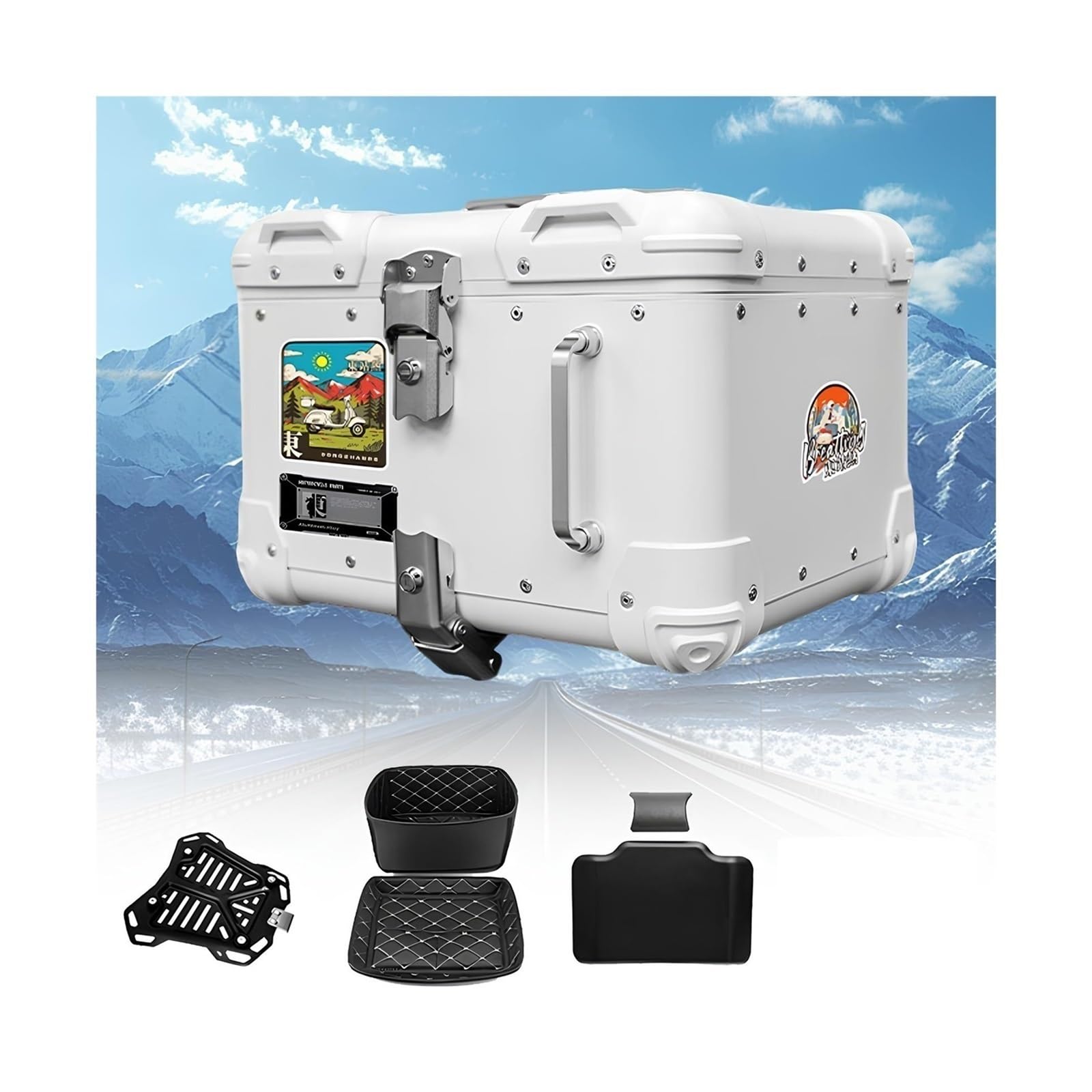 Coffre moto arrière 45L top case étanche blanc pour casque et bagages