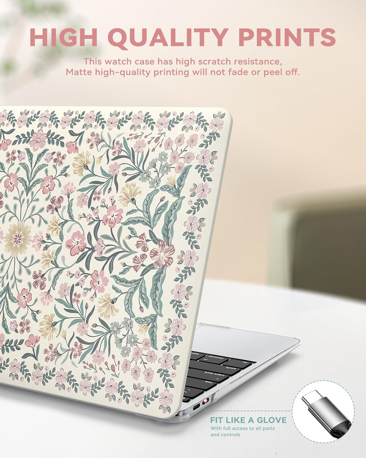 iCasso Compatible with MacBook Air 13 inch Case 2020-2018 Release A2337 M1 A2179 A1932, Slim Anti-Scratch Protective Plastic Hard Shell Case+Keyboard Cover for Mac Air 13.3-Pink Floral - Image 6
