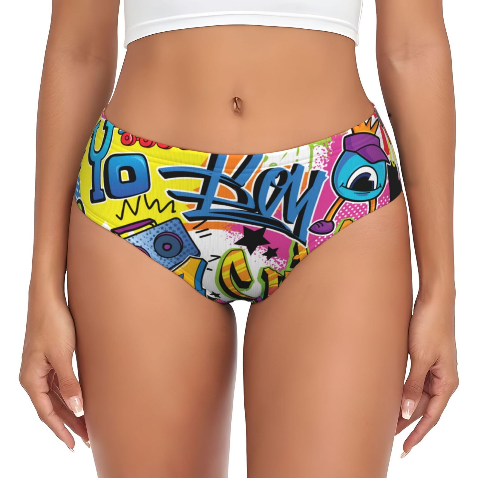JBYJBX Colorful Pattern Print Women'S Briefs Underwear Ladies Seamless Breathable Panties With Moisture-Wicking, Black, L