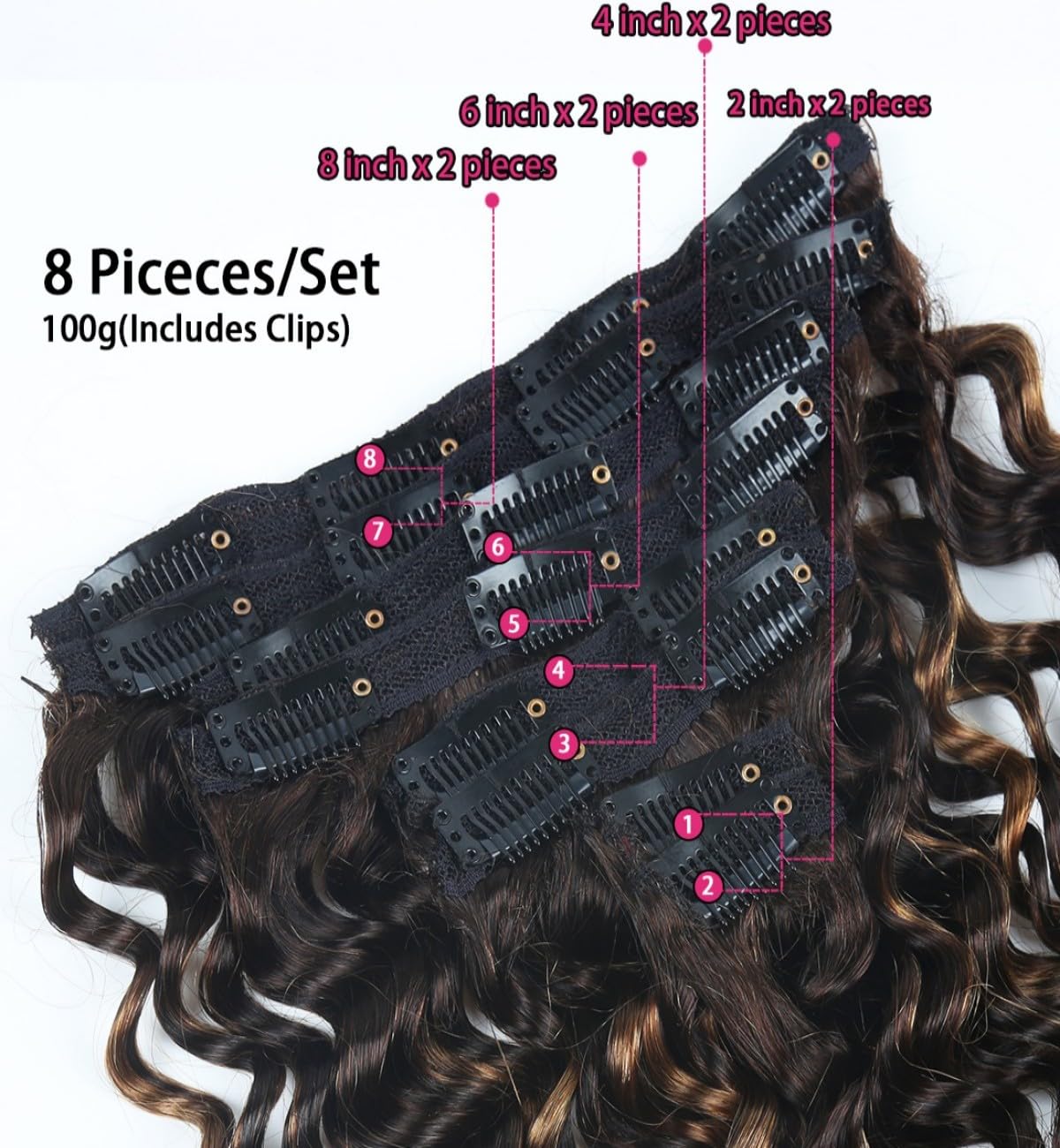 Sexycat Deep Curly Hair Extensions Clip in 16 Inch 8Pcs 100g Clip in Hair Extensions Real Human Hair - Image 3