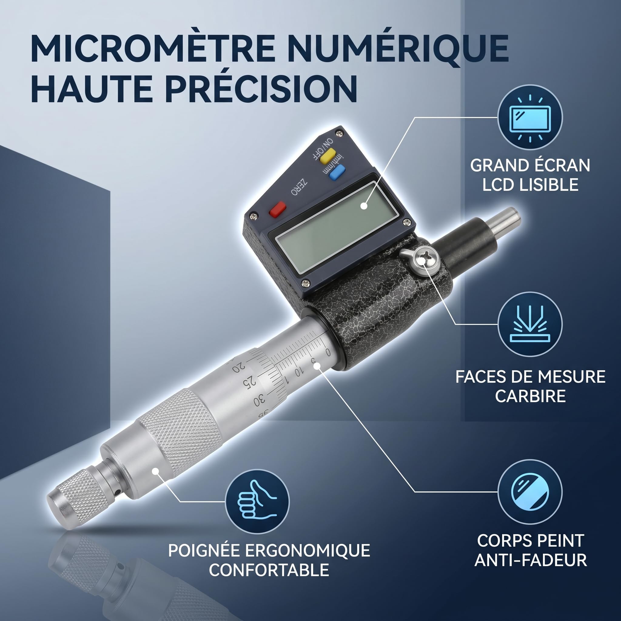 Micrometro Digitale 0-25 mm Alta Precisione con Testina in Carburo Cementato Strumento Misura Professionale per Lavorazione Metallo Meccanica Industria Attrezzatura Metrologia Fresa Fresatrice