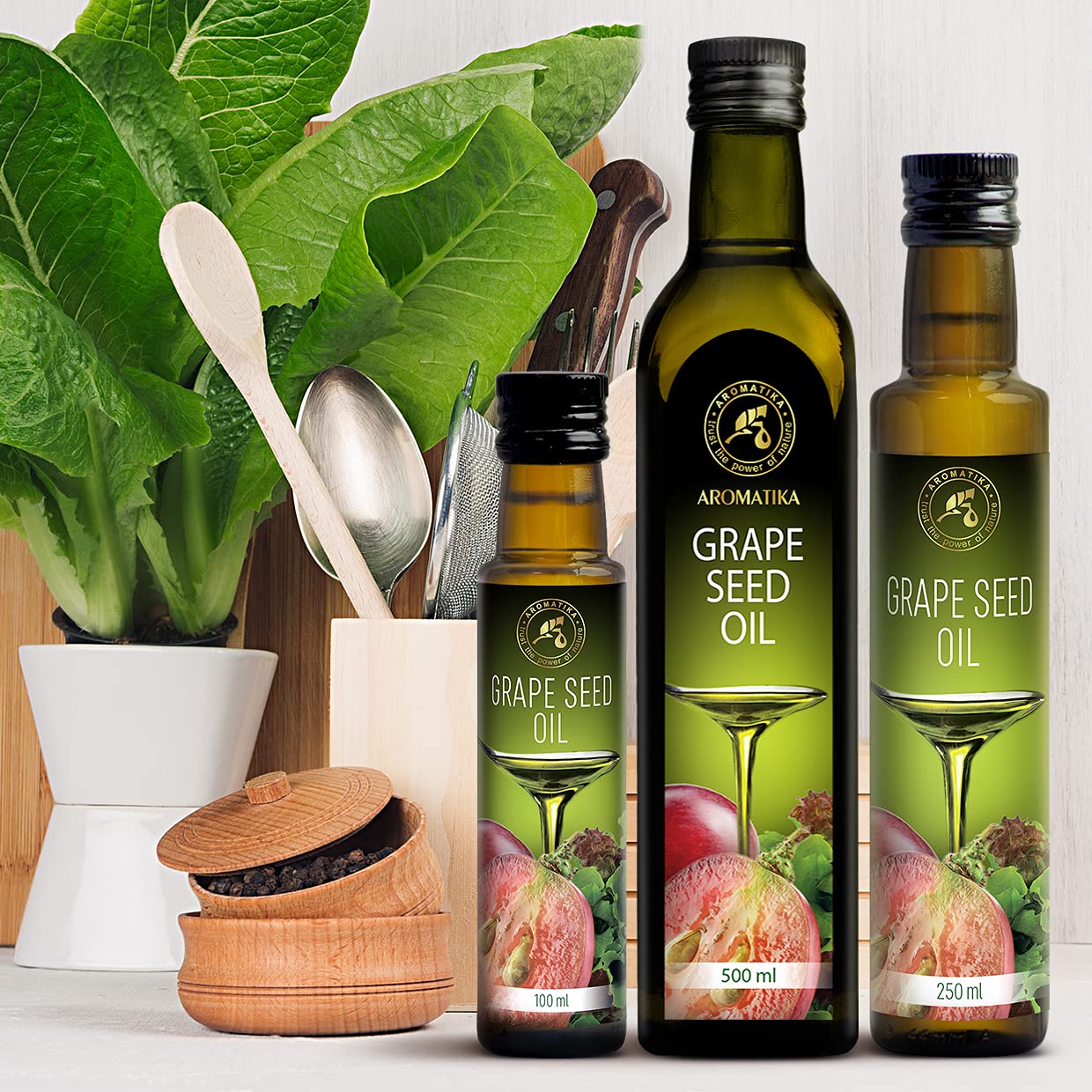 Aceite de Semilla de Uva 500ml - Aceite de Pepita de Uva para Cocinar y Hornear - Vegano - Aceite para Ensaladas - Aceite Culinarios - Ideal para Consumo, Freír y Aderezos de Ensaladas
