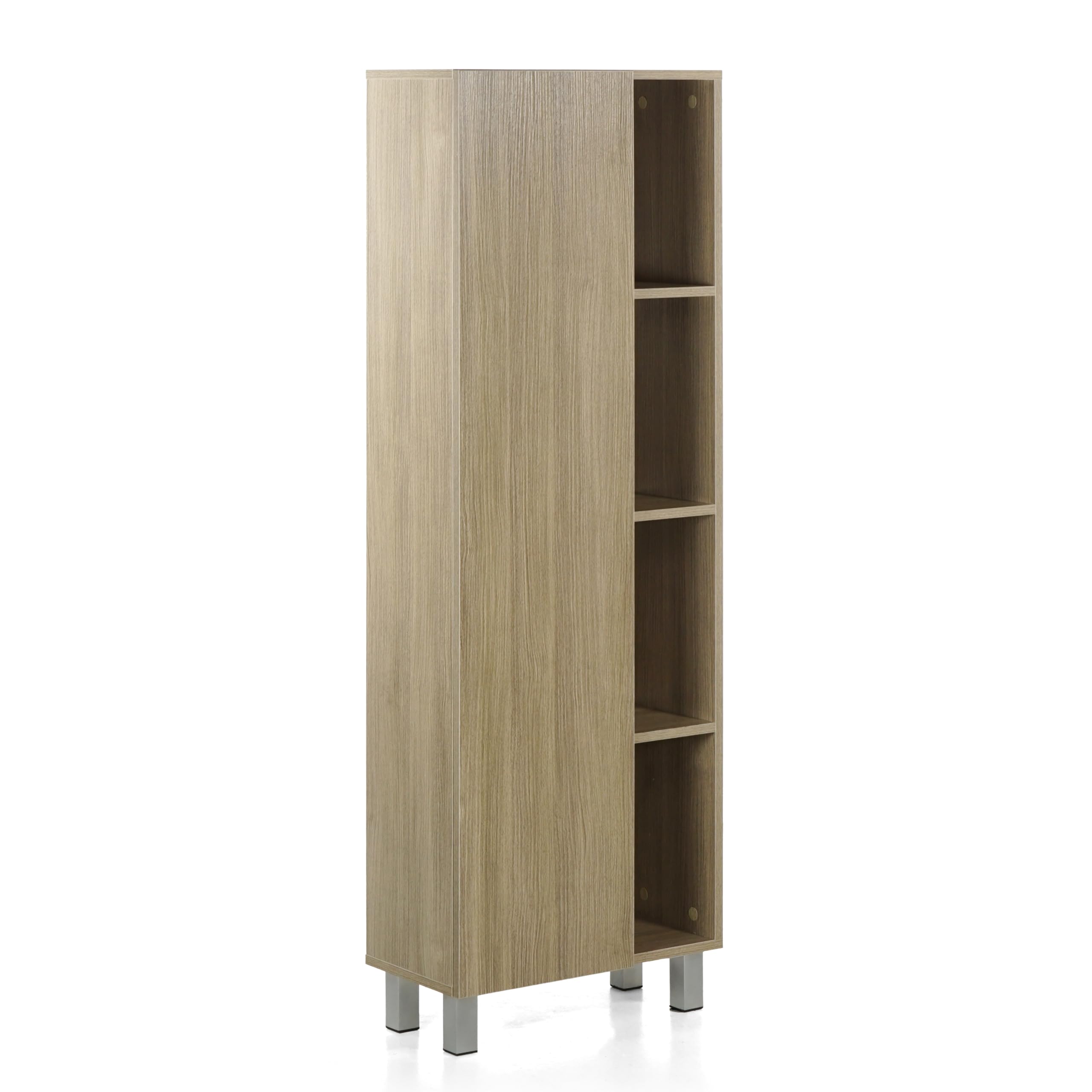 Brigros WeHome - Mobile Colonna 50x140x24 cm, 1 Anta e 4 Vani in Legno, Mobiletto da Assemblare- Bagno