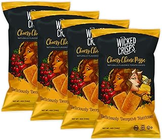 Baked Veggie Chips, Wicked Crisps - Cheesy Cheese Pizza, Healthy Snack, Gourmet Crunchy Tomato Crisps, No Additives or Preservatives, Gluten-Free, Low-Fat, Non-GMO, Kosher, 4oz party-size bag (4 pack)