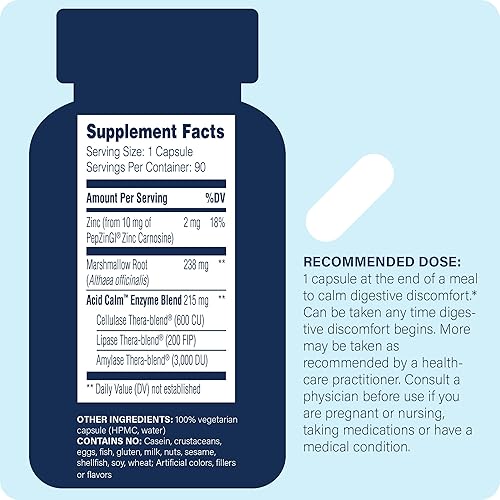 Miniatura 2 de Enzyme Science Acid Calm, 90 cápsulas  para la acidez estomacal ocasional y la indigestión  Suplemento de enzimas digestivas  Ayuda digestiva
