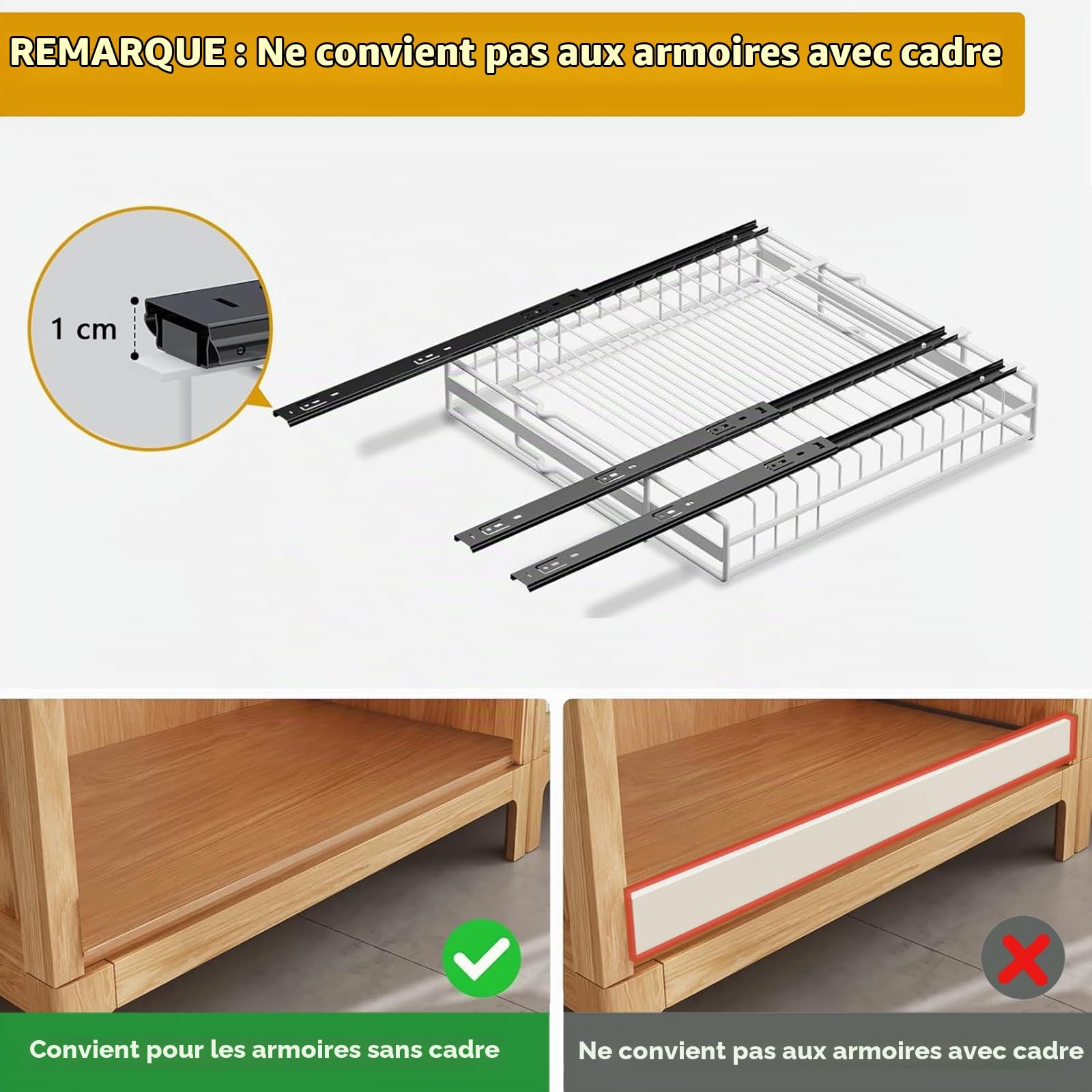 Lot de 2 Organiseurs Tiroirs Coulissants Cuisine Avec Adhésif | Largeur Réglables Extensibles à 3 Rails Coulissants Organisateurs Placard Extensibles, Autocollants/Forage (Blanc) (M+L-Set)