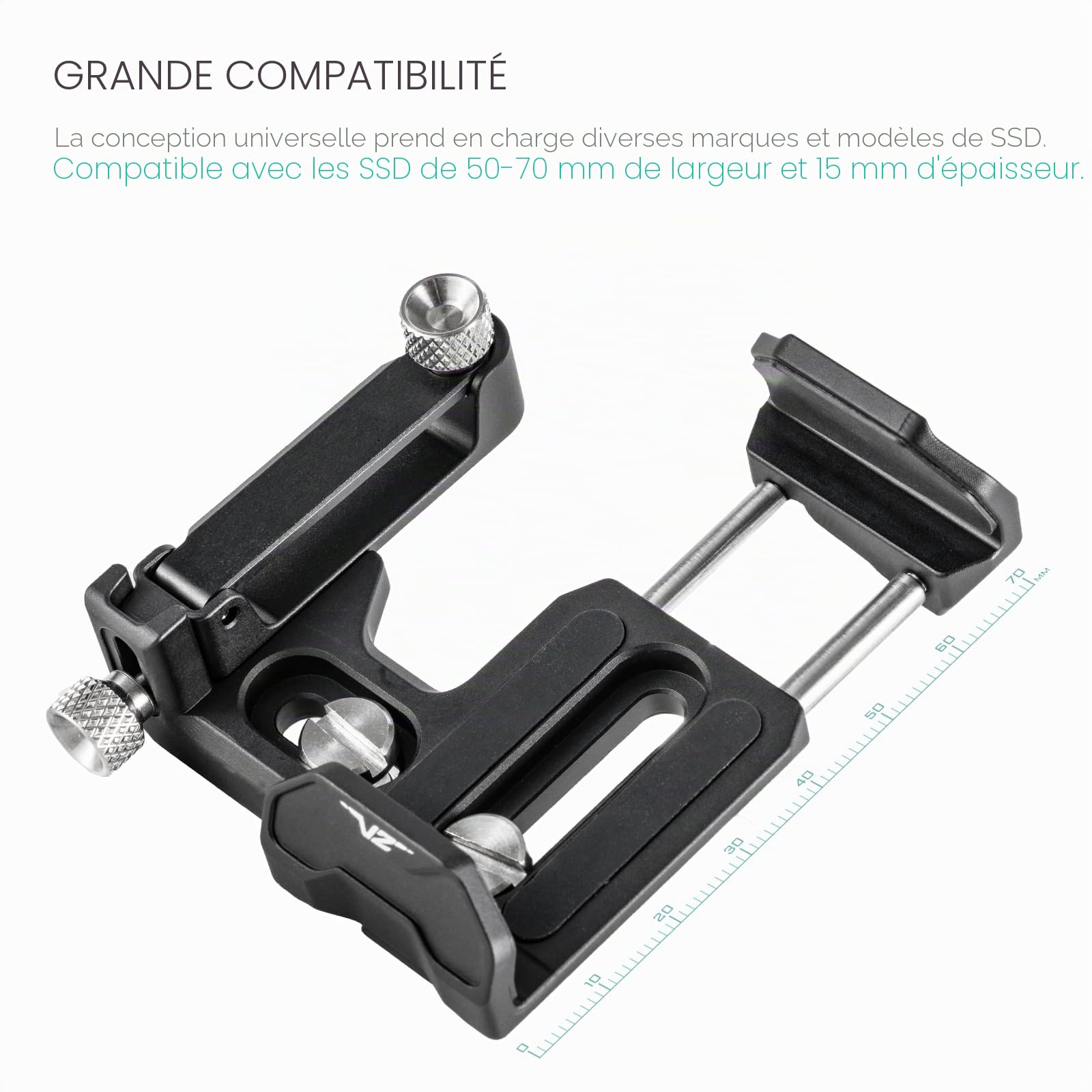 Tilta Support de disque SSD universel V2 avec fente 1/4"-20, convient pour SSD de 50-70 mm de large et 15 mm d'épaisseur - Noir TA-USDH2-B