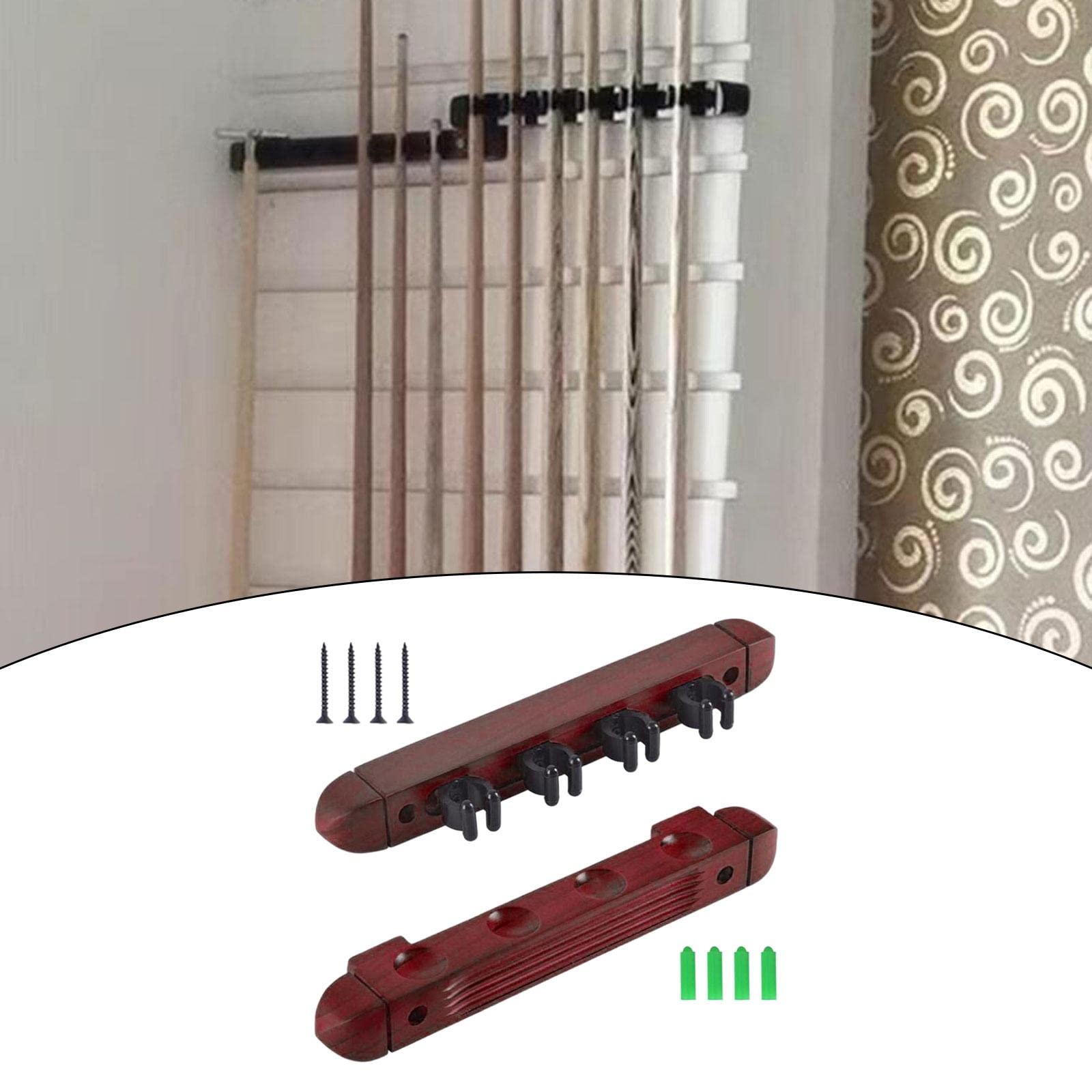 Griffe de Porte-Queue de Billard, Repose-Queue de Billard, Support de Rangement en Bois, Support Mural pour 4 bâtons de Billard, Support Mural avec 4, Rouge