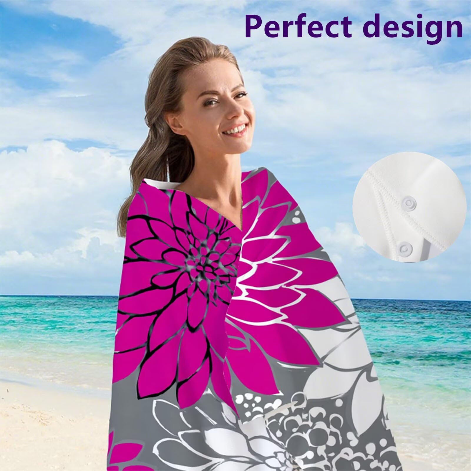 Telo Mare Microfibra 90x180 cm Telo Mare Grande, Asciugamano Palestra Assorbente Asciugatura Rapida, Asciugamano Mare Antisabbi Stuoia Spiaggia per Piscina, Campeggio, Viaggio - Fiori Grigi G1-306