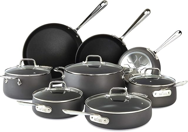 All-Clad HA1 Hard Anodized Nonstick Cookware Set 13 Piece Induction Pots and Pans Black