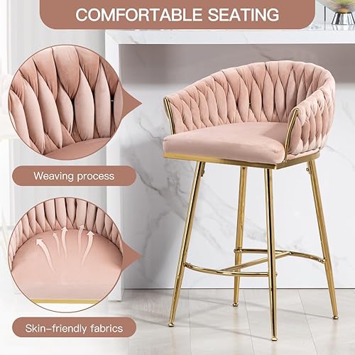 Miniatura 6 de Juego de 2 taburetes de bar de 26 pulgadas de altura de mostrador, taburete de bar de isla de cocina con respaldo hecho a mano, marco cromado