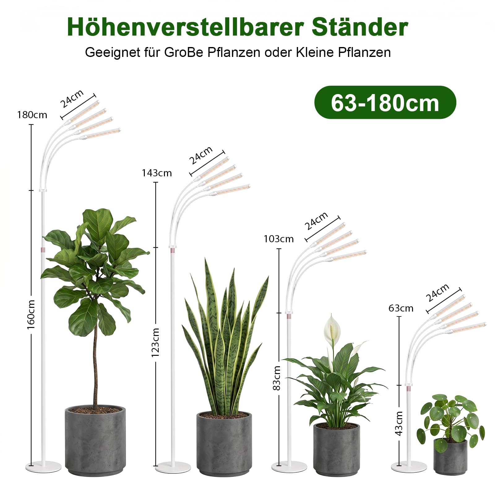 ERWEY Lampe Horticole, LED Lampe Plante Interieur avec Minuterie 4/8/12H, Spectre Complet Réglable, Hauteur Réglable 63–180 cm, pour Germination Croissance Floraison Végétale