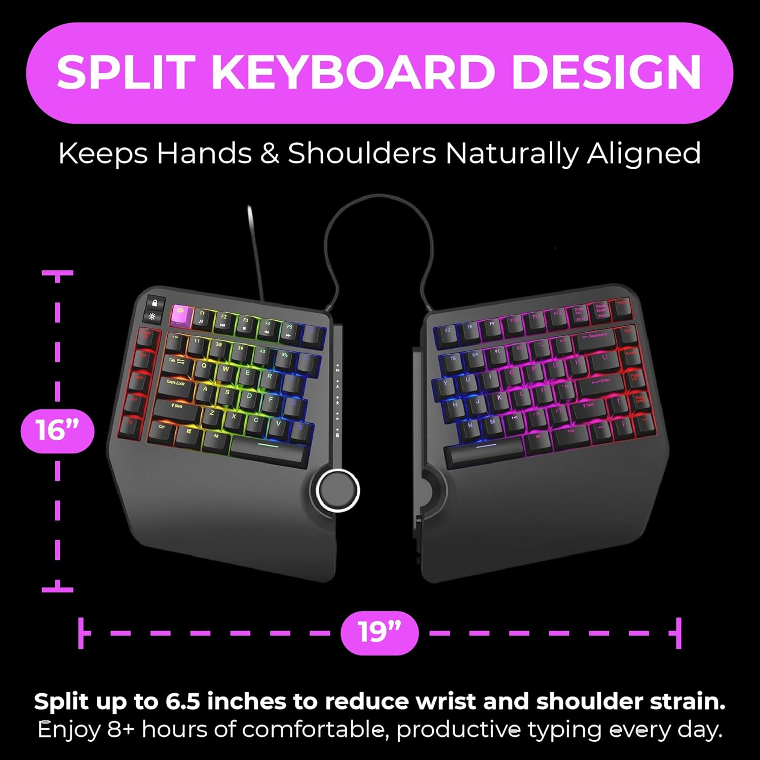 Cloud Nine ErgoTKL Ergonomic Tenkeyless Mechanical Keyboard for PC – Kailh Brown – TKL RGB Backlit Ergo Split Key Board