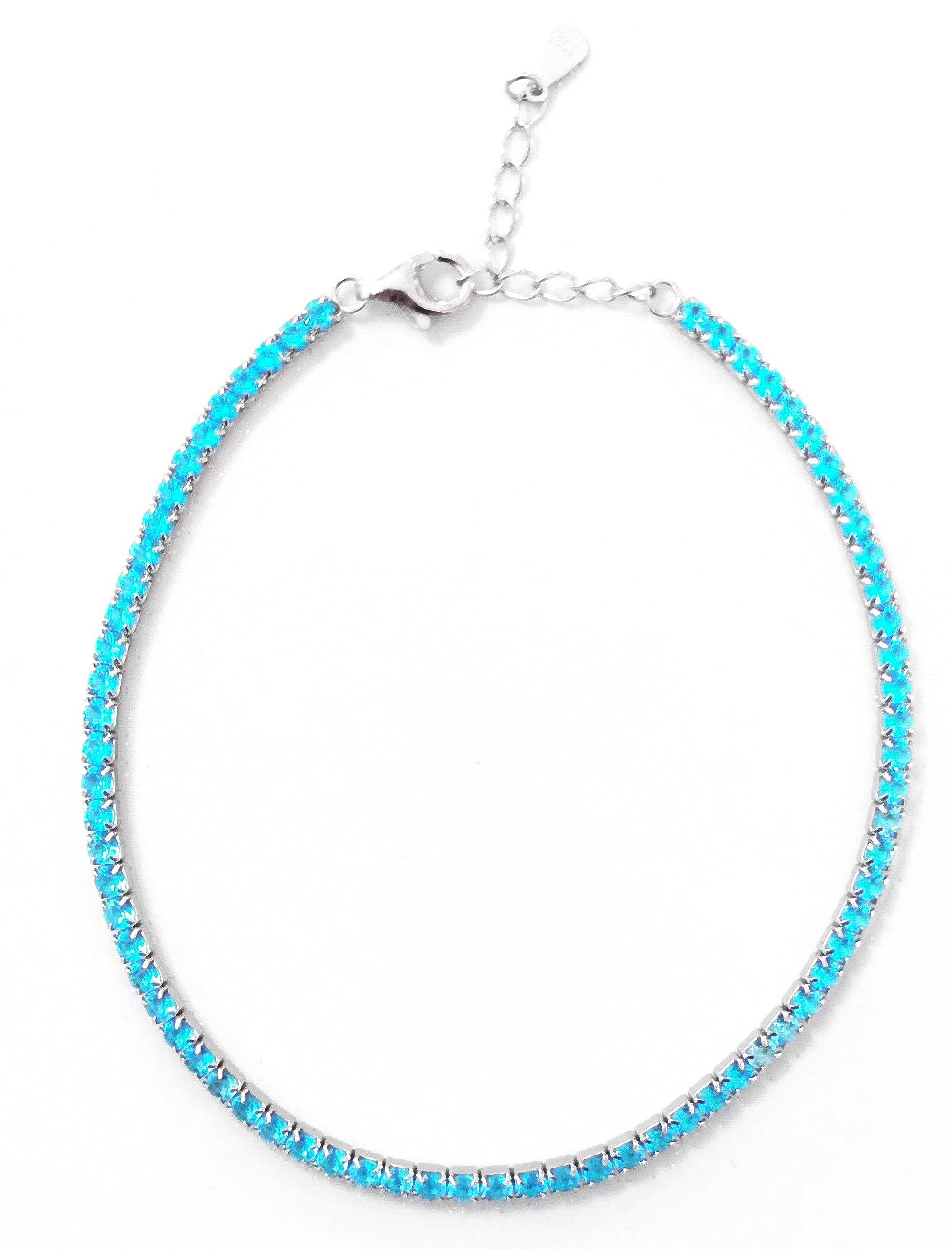 Bracciale Unisex Tennis Celeste Azzurro Acquamarina in Argento 925 rodiato - Collezione Rainbow Les Folies
