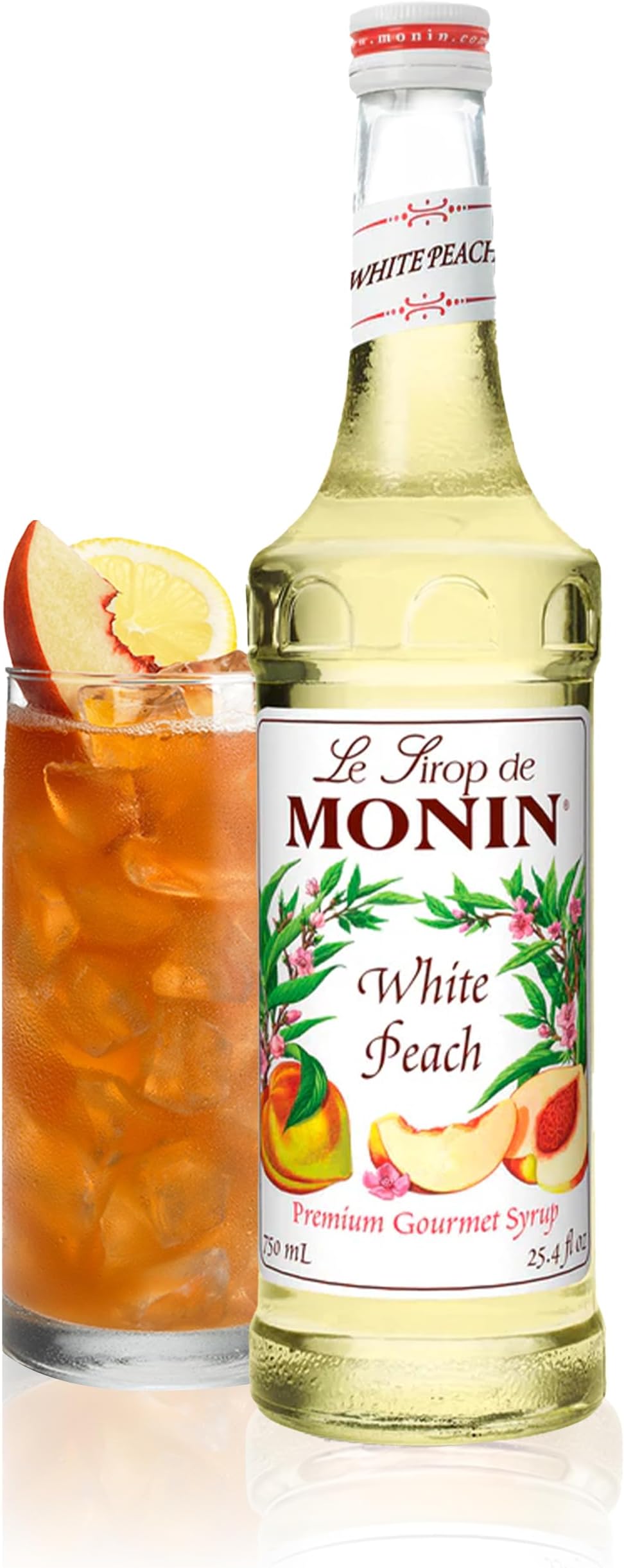 White Peach Syrup, Juicy Ripe Peach Flavor, Perfect for Cocktails, Mocktails, Iced Teas, & Smoothies, Gluten-Free, Non-GMO (750 ml)