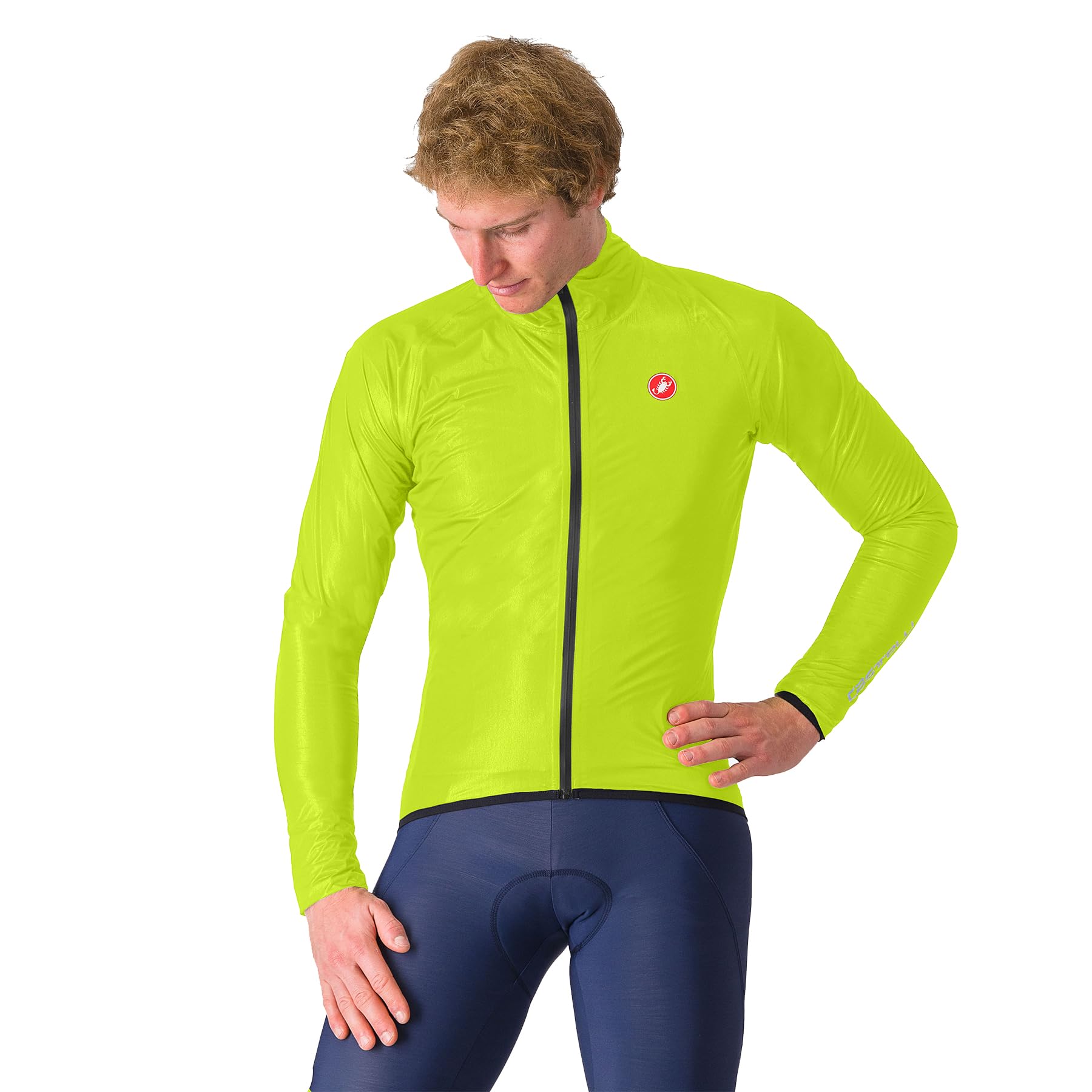 CASTELLI Men’s Squall Shell Jacket, Full Waterproof, Windproof Lightweight Reflective Jacket, Road Cycling & Gravel Biking, Electric Lime/Black, M
