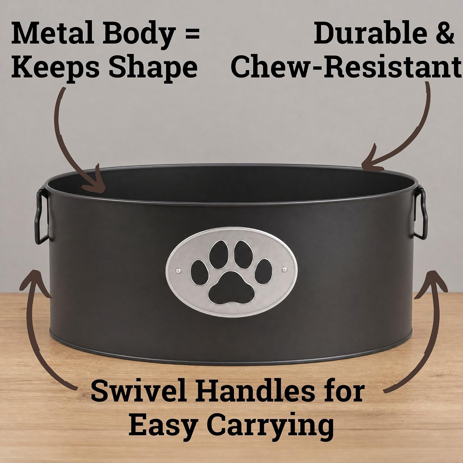 Indestructible Metal Dog Toy Bin with Swivel Handles, 16"W x 10"D x 7"H image 2