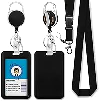 Vista 1 de Giancomics Black ID Badge Holder with Lanyard, Lanyards for ID Badges with Badge Reel Retractable Heavy Duty, Lanyard with ID Holder Keychain Clip