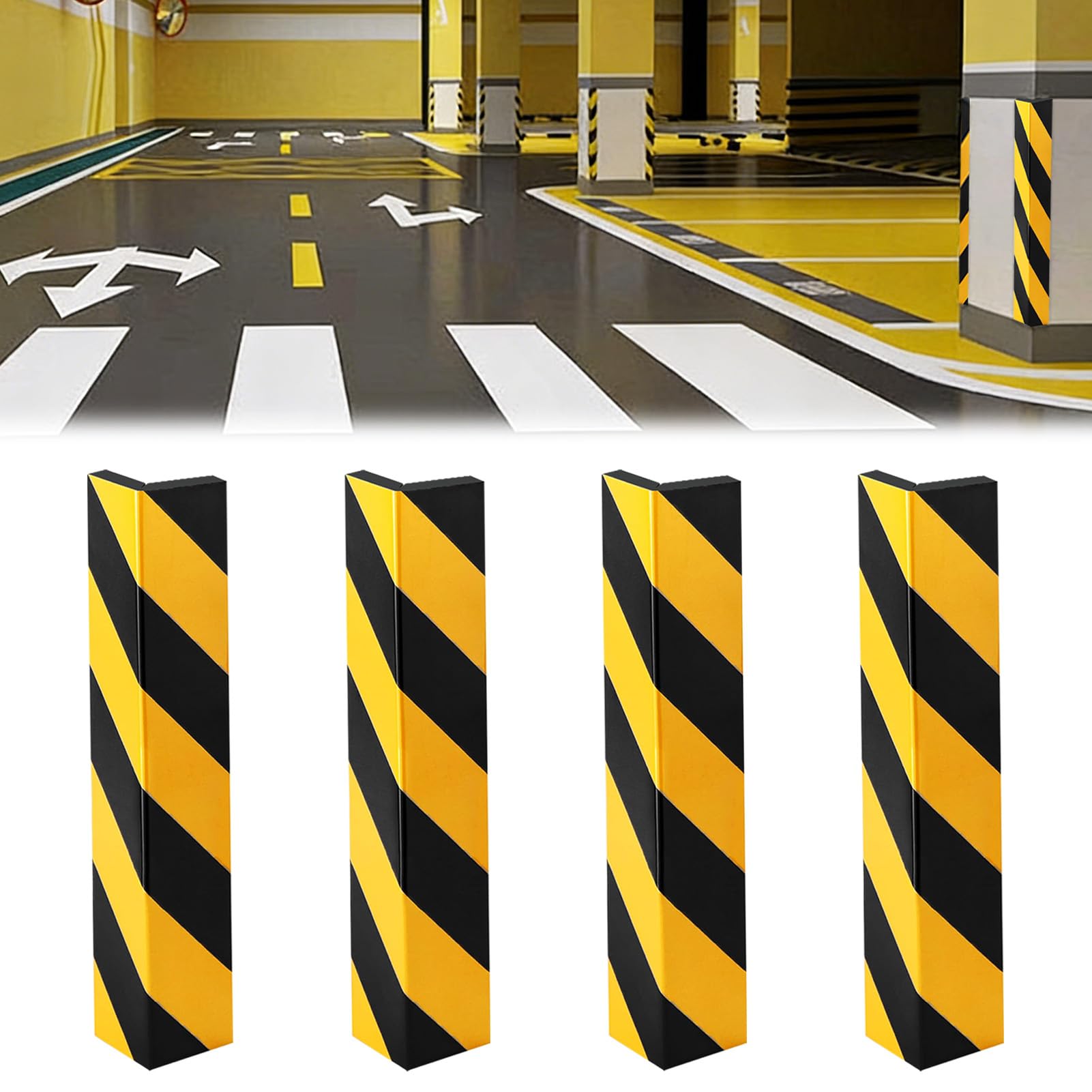 4 Pezzi Protezione per Bordi della Porta, Garage, con paracolpi portiere auto per i bordi delle porte, Strisce Nere e Gialle, per Parcheggi, Garage e Angoli Parete