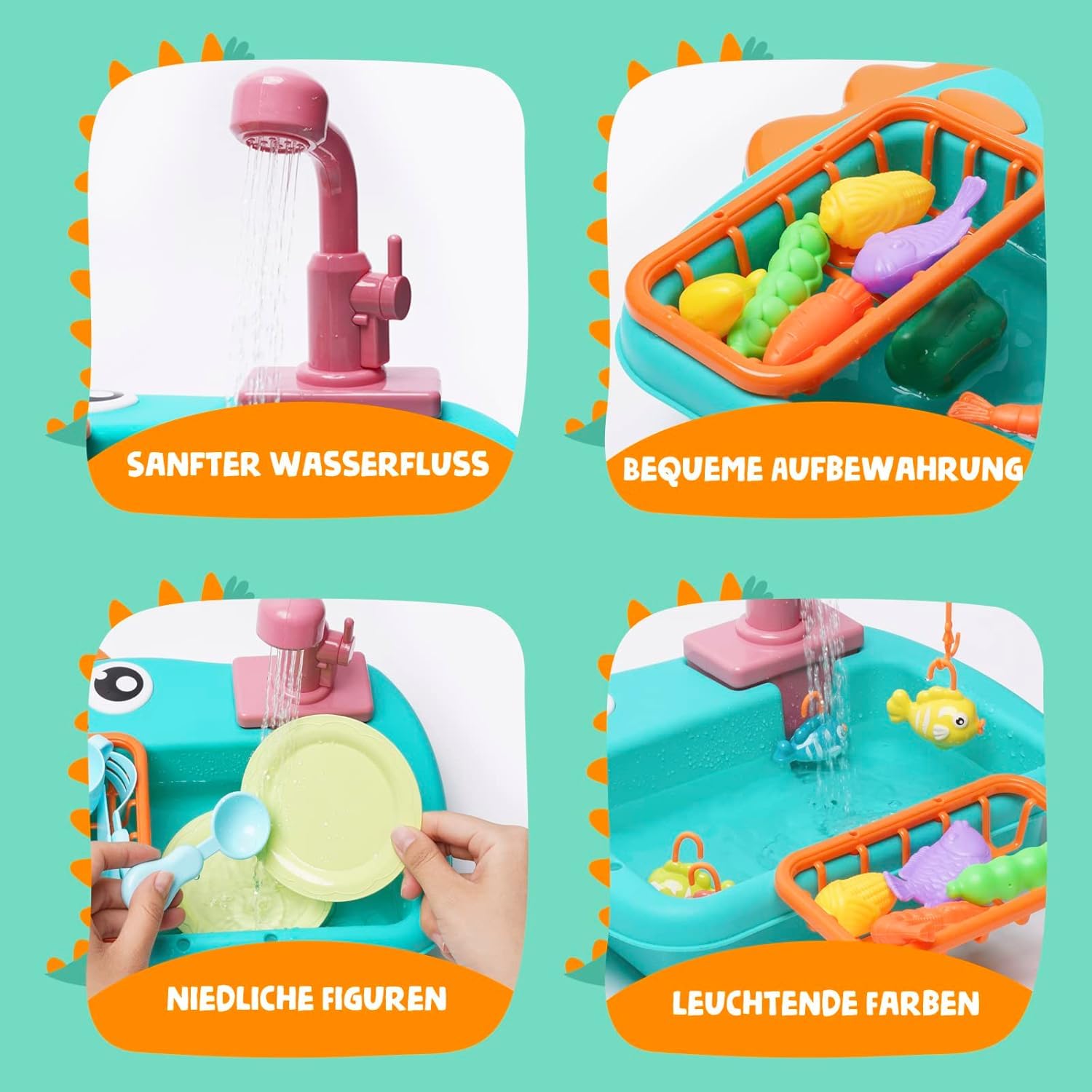 Lavandino Giocattolo con Acqua, Lavello per Bambini, Sistemi Automatici di Circolazione Dell'acquacon, Mini Lavastoviglie con Gioco di Pesca,Giocattoli di Ruolo per Ragazzi Ragazze,Verde