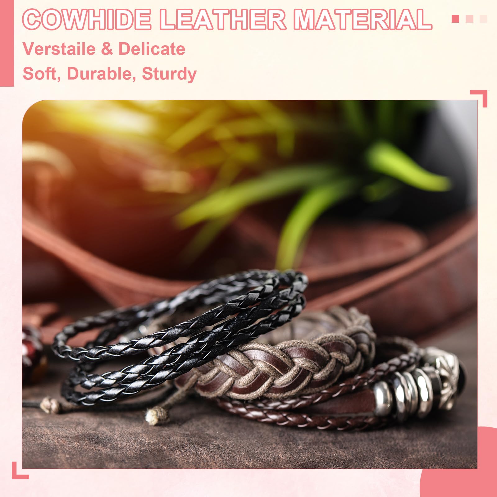 Necklace Cord PATIKIL Round Braided Leather Cord, 6mm Braided