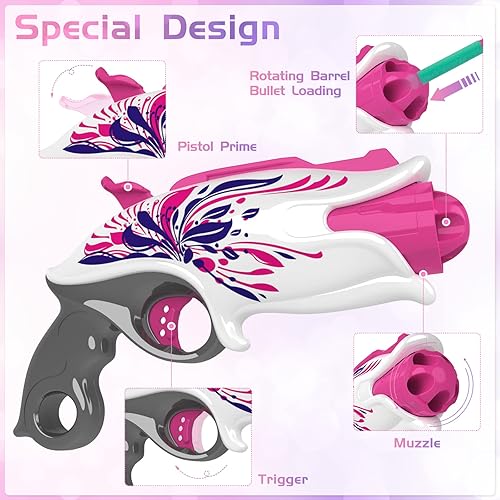 Miniatura 2 de Zecong - Pistola de juguete para niñas para balas Nerf pistola pequeña de juguete con 40 dardos de espuma suave 5 dardos en barril giratorio y
