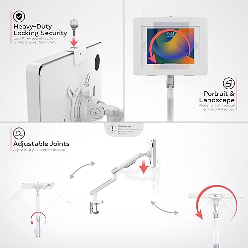 Miniatura 4 de Soporte de escritorio para tableta, abrazadera de brazo de montaje de escritorio CTA con carcasa de seguridad y extensores USB para iPad de 10.9