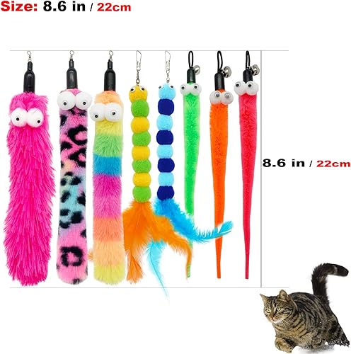 Miniatura 6 de Juguetes de plumas para gatos, 1 varita de juguete elástica para gatos y 8 piezas de repuesto de gusanos de plumas, juguete interactivo para gatos