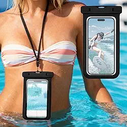 Bolsa de telefone universal à prova d'água com cordão flutuante bolsa seca para natação, snorkel, rafting, praia, caiaque, preta