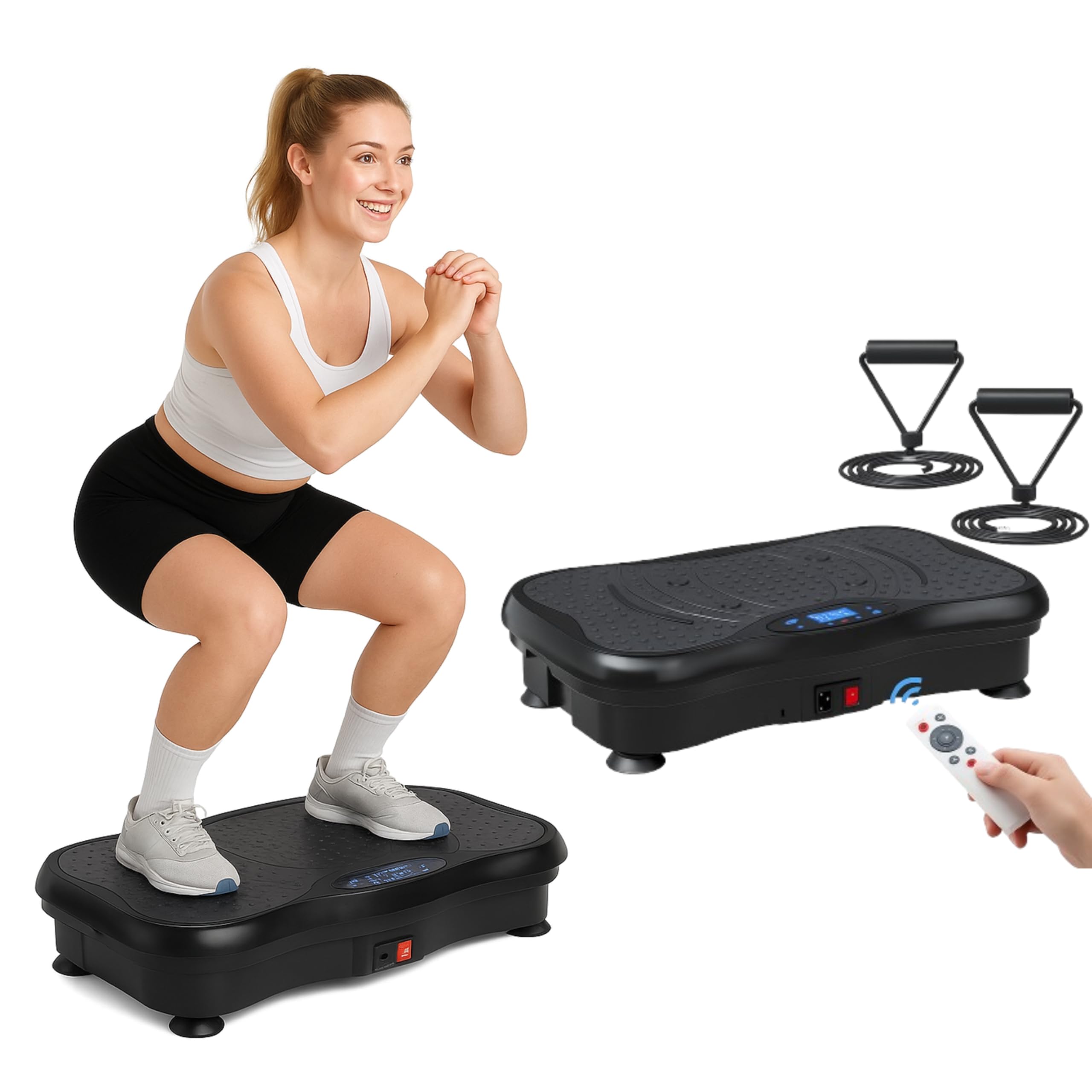 Smile™ Vibration Plate Exercise Machine – Full Body Workout Platform with Resistance Bands & Remote Control – Home Fitness Vibration Trainer for Weight Loss, Toning, Muscle Building & Recovery