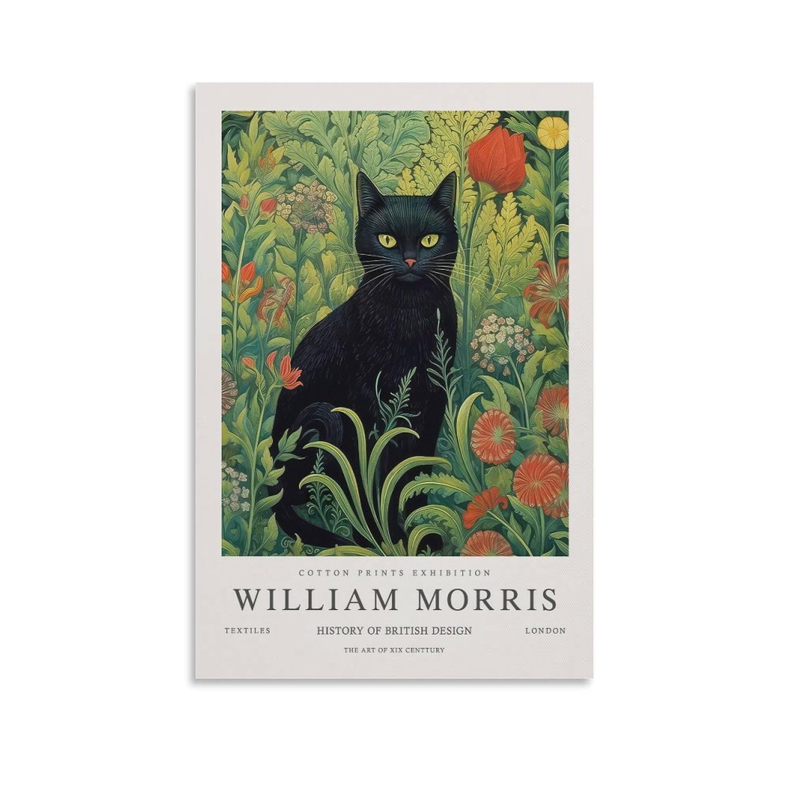 William Morris Black Cat Floral Posters & Prints For Wall Decor For Room Aesthetic Canvas Bathroom Art Wall Decor Photo Prints 08x12inch(20x30cm)