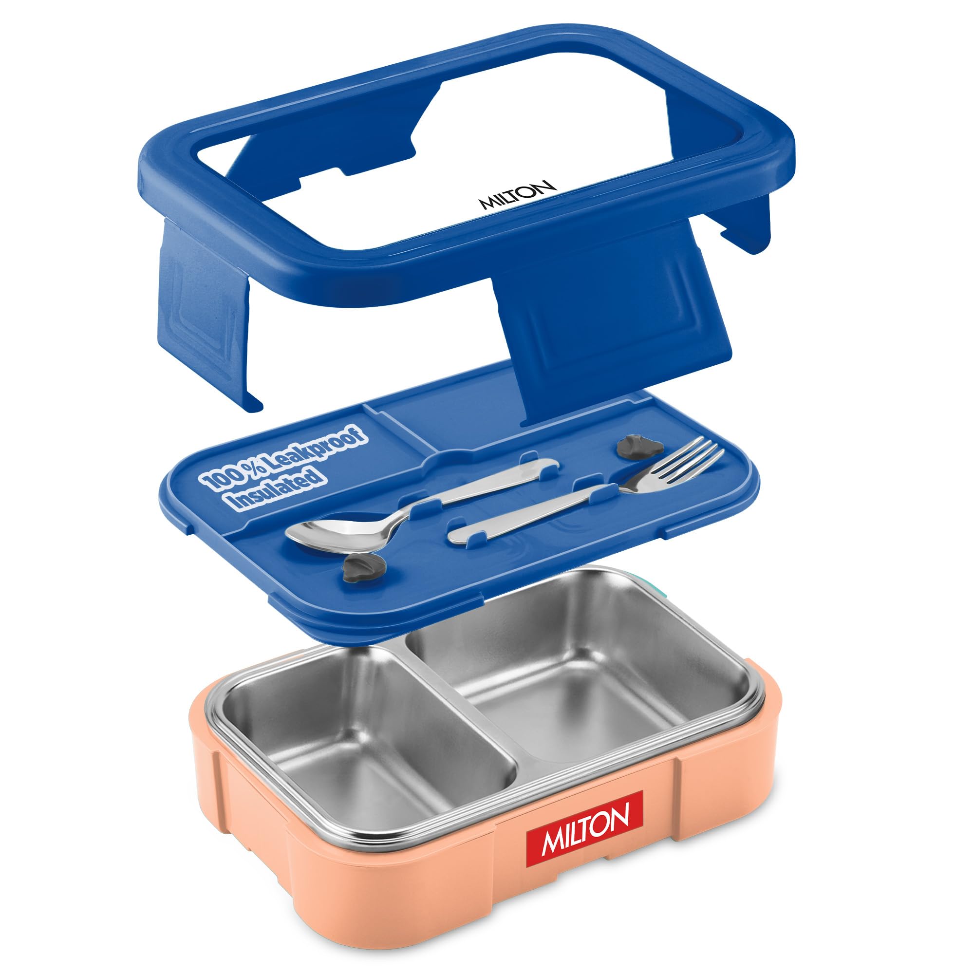 Milton Ethan 2 Inner Stainless Steel Tiffin Box for School, 2 Partition, Steam Release Plug | PU Insulated, Leak-Proof, Food Grade I Lunch Box for Kids Boys, Girls with Snap Lock Lid,650 ml, Dark Blue