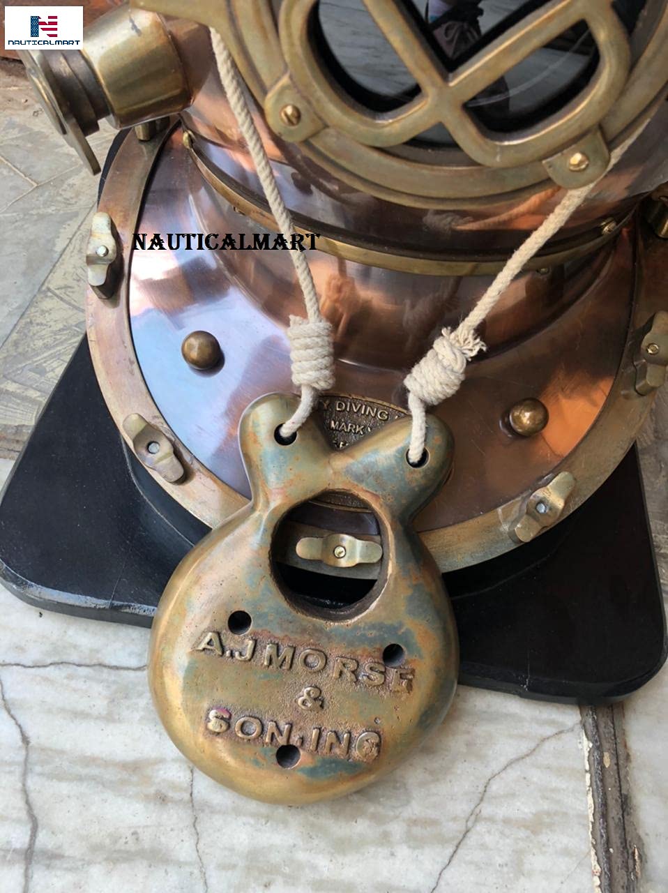 Morse US Navy Mark V Diving Divers Helmet Copper & Brass W/Base 18