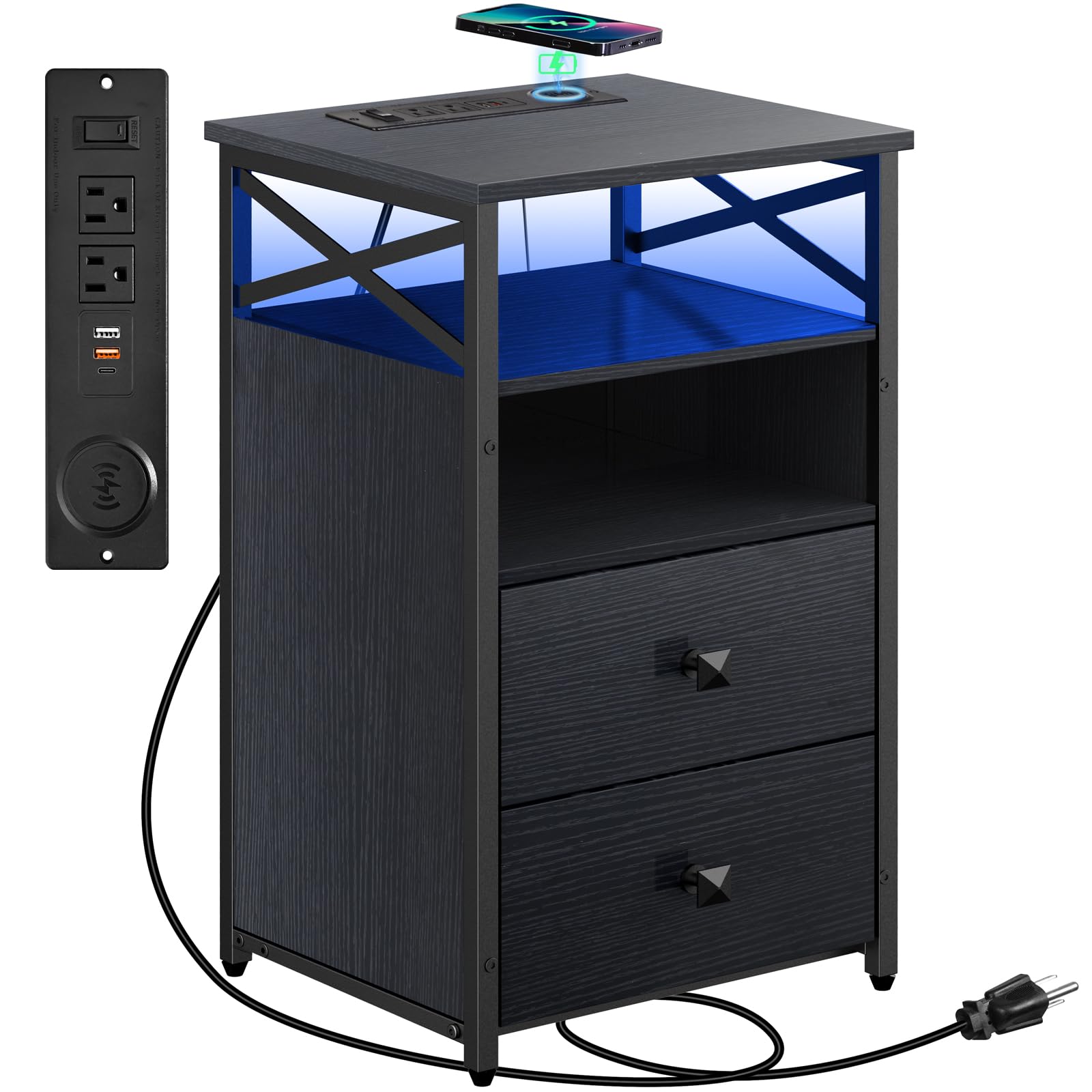 Table de chevet pour chambre avec veilleuse LED pour des nuits calmes et ordonnées