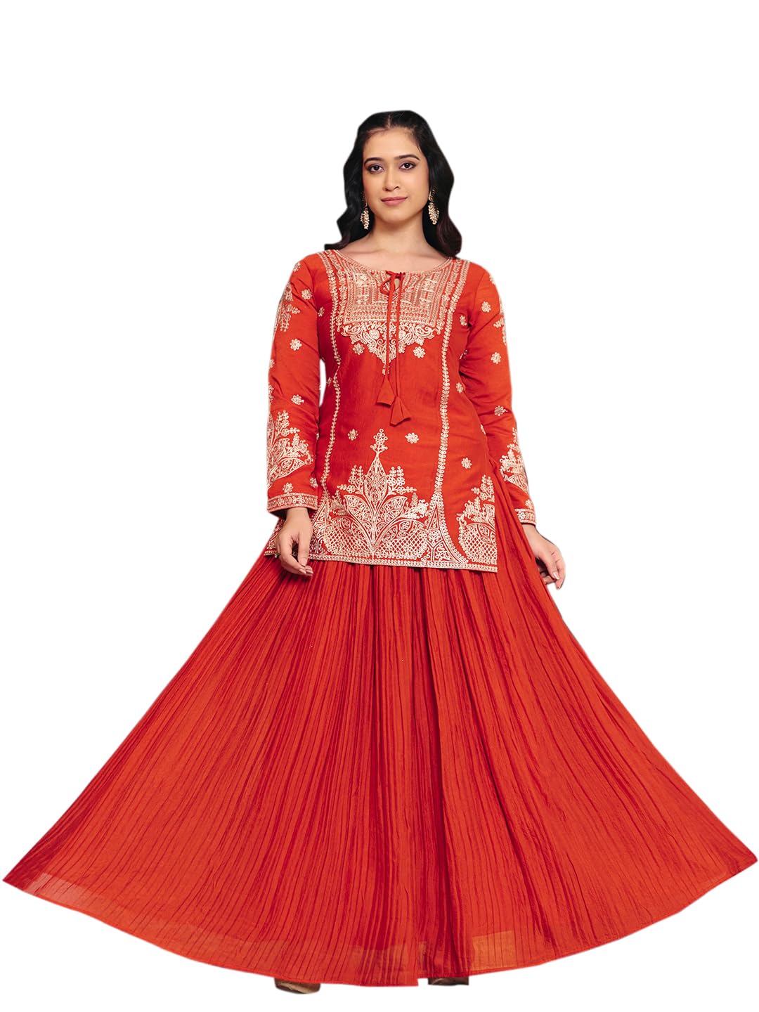 Women Rangoli Silk Crush Embroidered Lehenga Choli Ethnic Wear Lehngha Choli Set(M-2592 Orange)-image-16