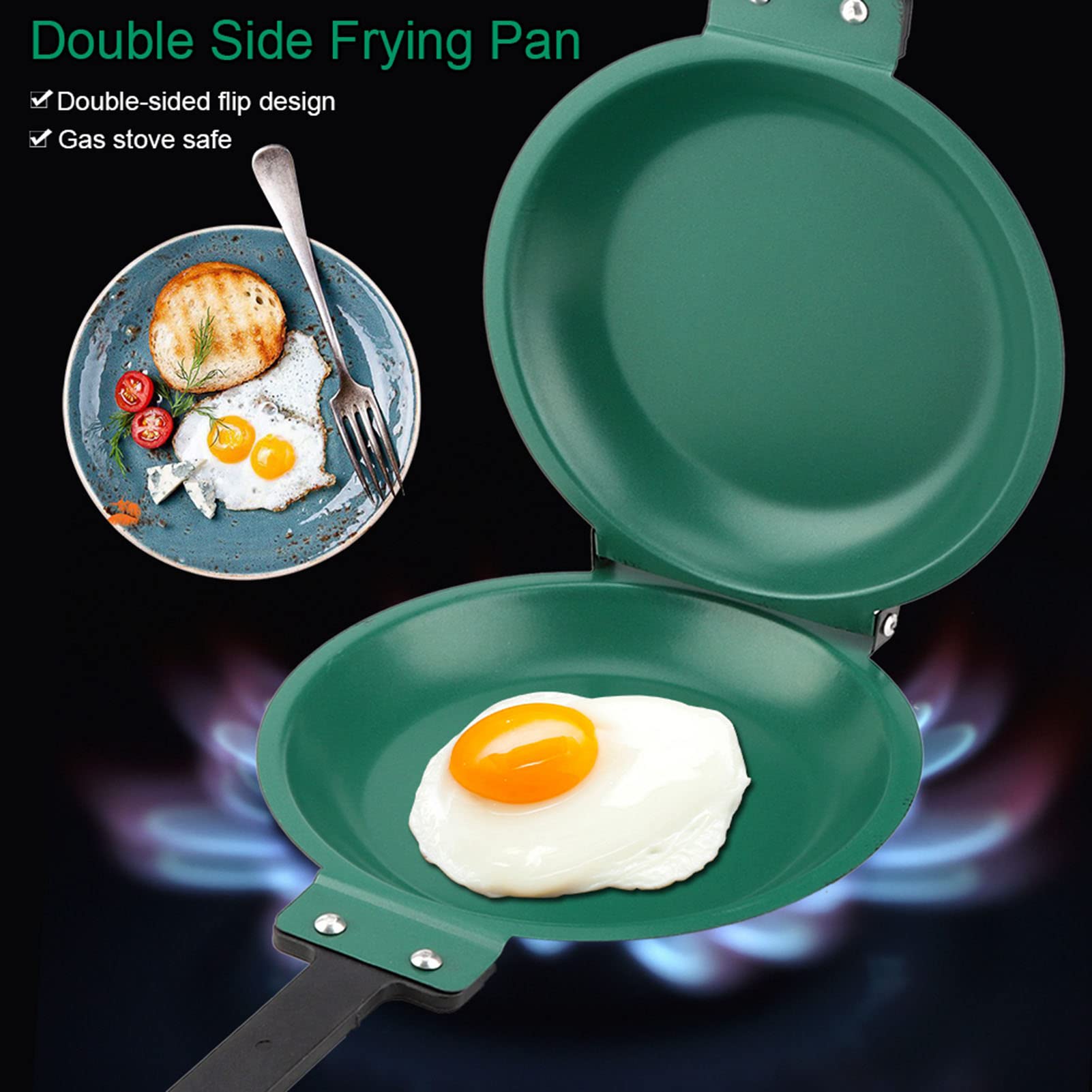 MOUMOUTENon-Stick Steel Coating Flip Frying Pan, Double Side Pancake Maker for Household