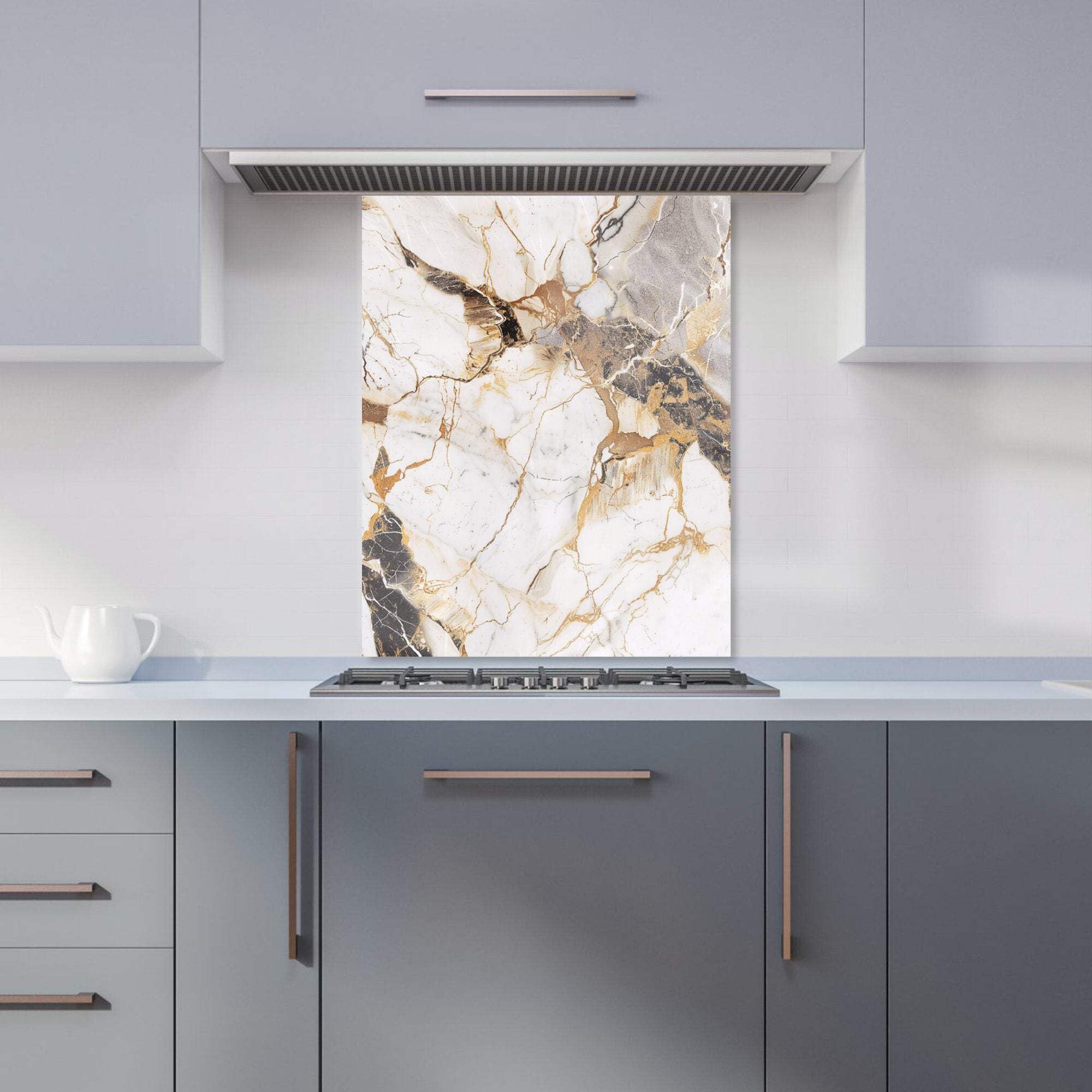 Warren Reed Pale Marble Glass Kitchen Splashback 75x60cm Black - Heat Resistant - Easy Clean