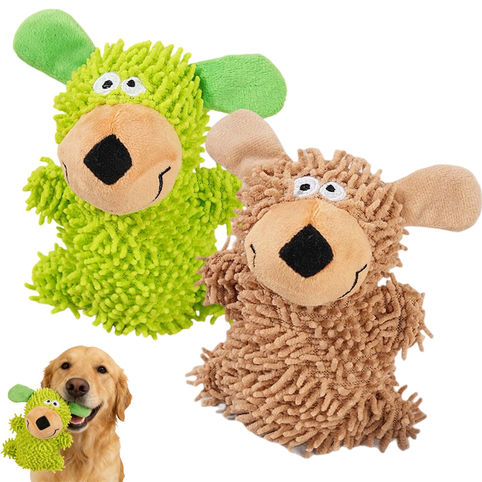 Qosigote Giggling Tooth Cleaning Toy In Dog Colours, Squeaky Dog Toys, Chew Toys for Dogs, Interactive Plush Pet Toy, Cleans Teeth Naturally, Prevents Boredom and Anxiety (B)