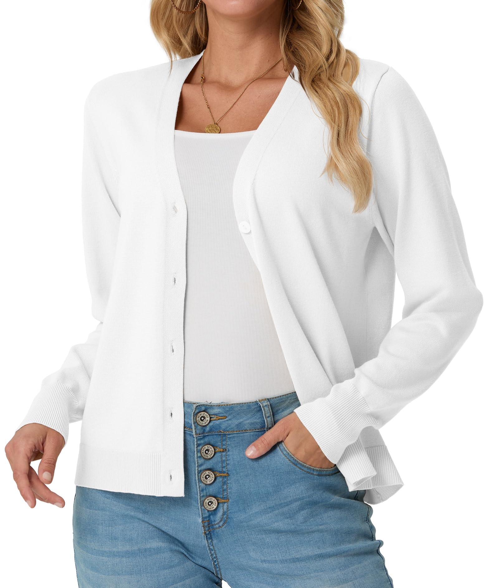 GRECERELLE 2025 Womens Lightweight Open Front Long Sleeve Casual Button Down V-Neck Cardigan Sweater S-2XL