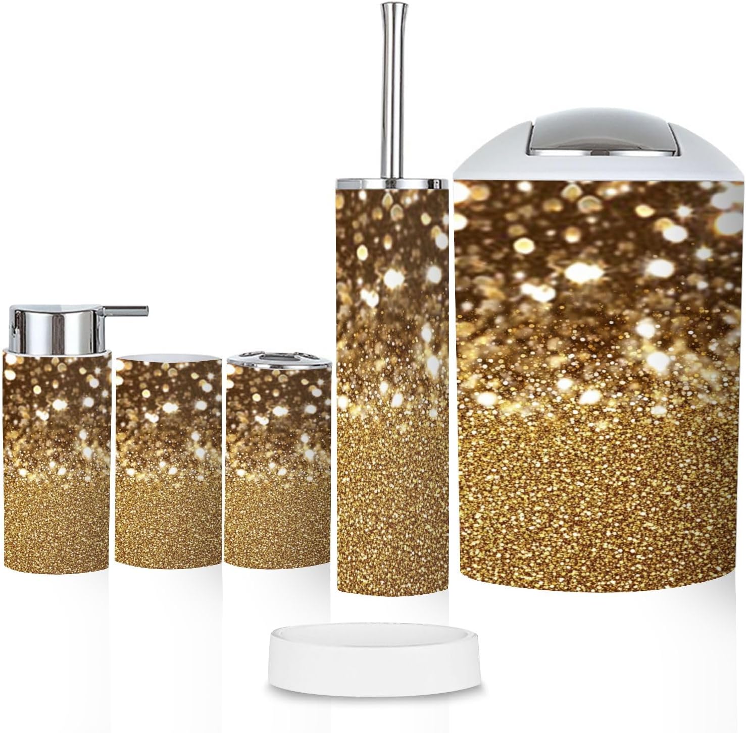 Bathroom Accessory Set 6 Pcs Gold Glitter Gold Silvers